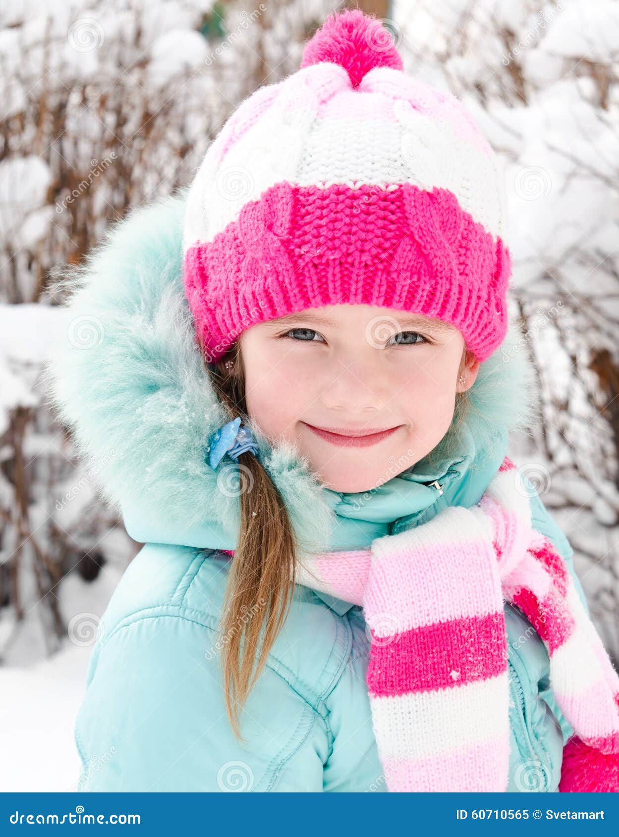 Portrait of Smiling Little Girl in Winter Stock Image - Image of ...