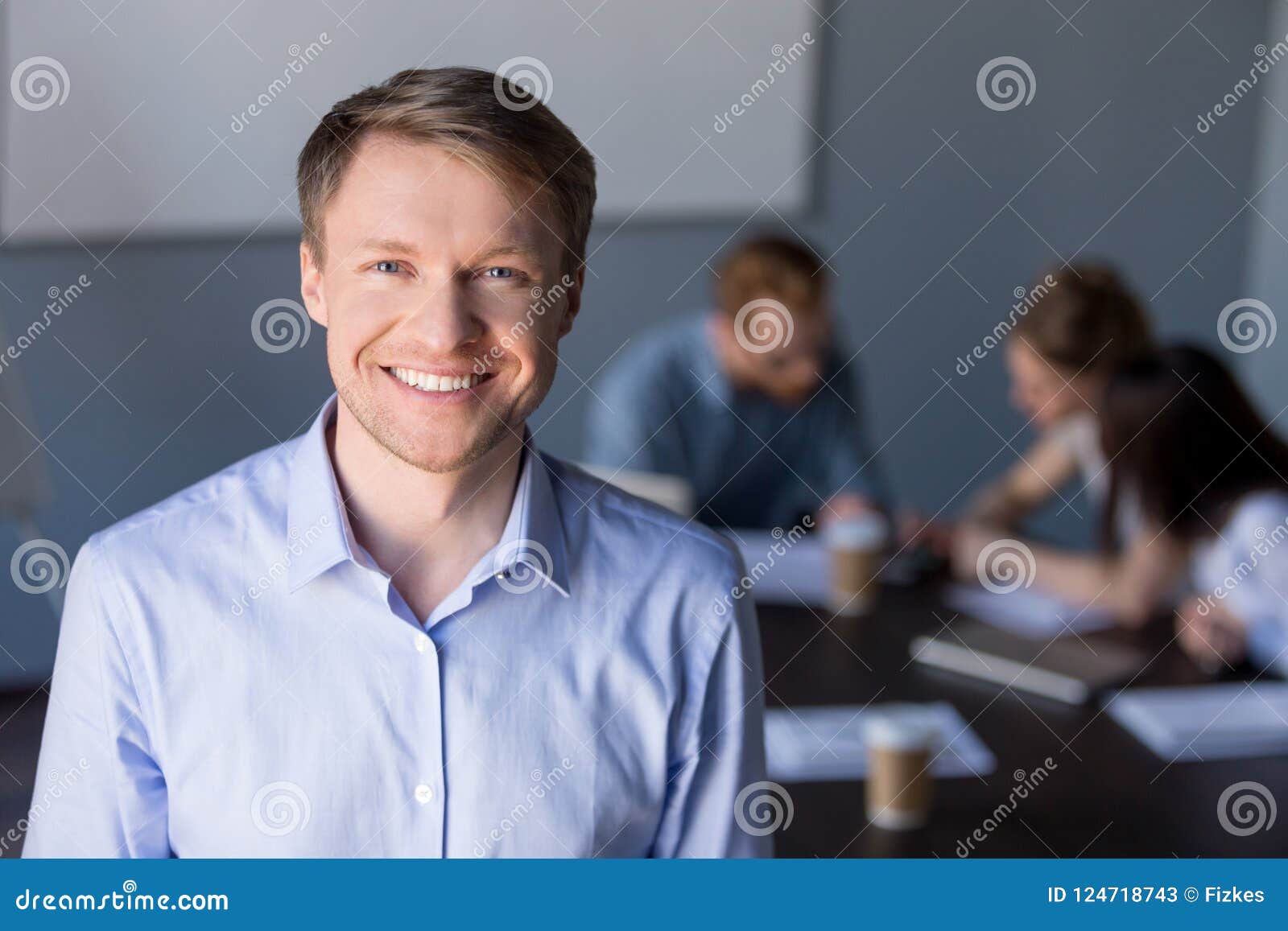 Portrait of Smiling Male Employee Posing during Briefing Stock Image ...