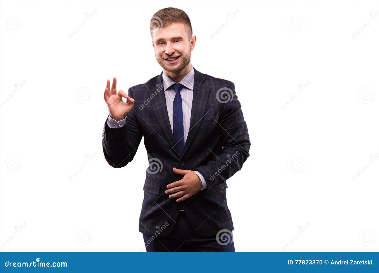 Portrait of a Smiling Man Who Shows an OK Sign Stock Photo - Image of ...