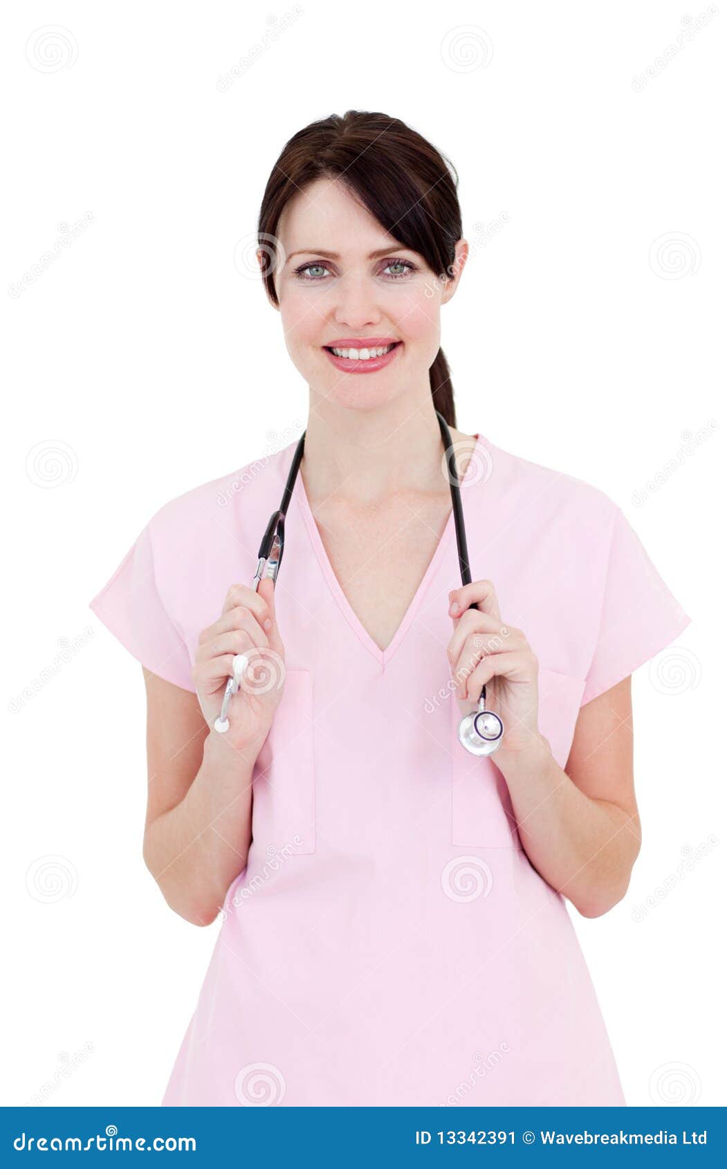Young Nurse Holding Medical Report And Stethoscope Stock 