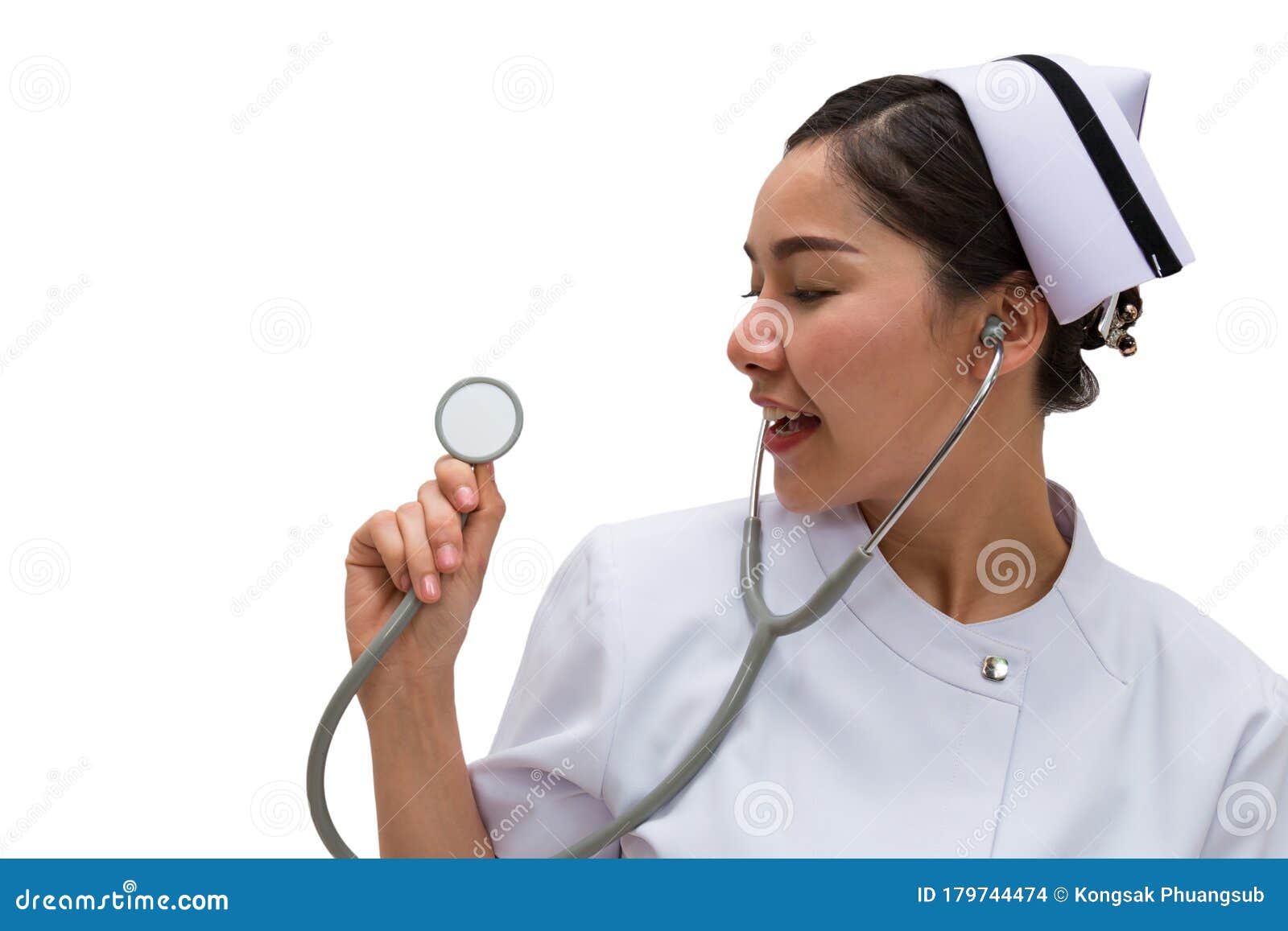 Portrait Of Nurse Wearing Pink Scrub Holding Stethoscope 