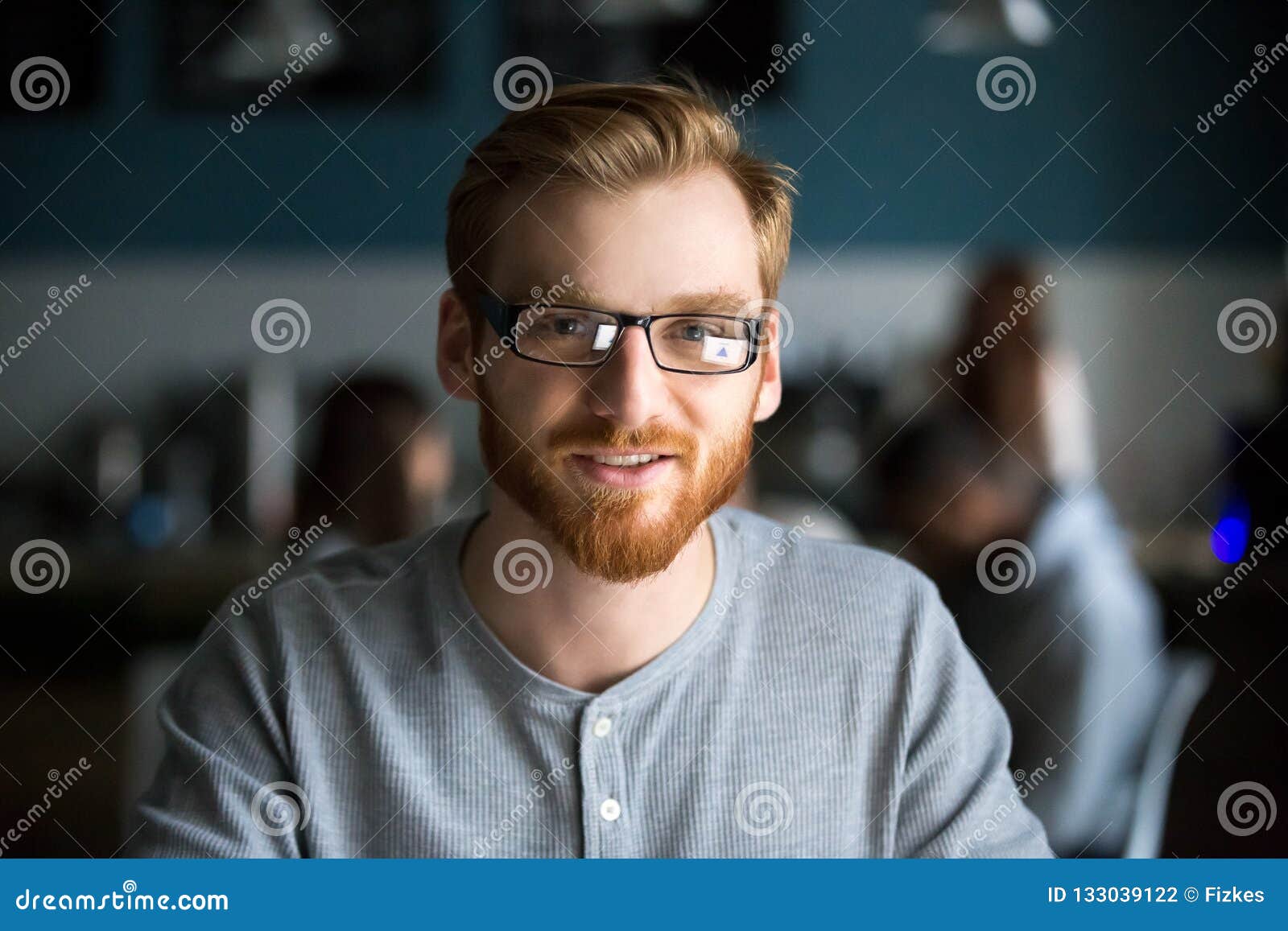 Portrait of Millennial Man Posing Sitting in Cafe Stock Photo - Image ...