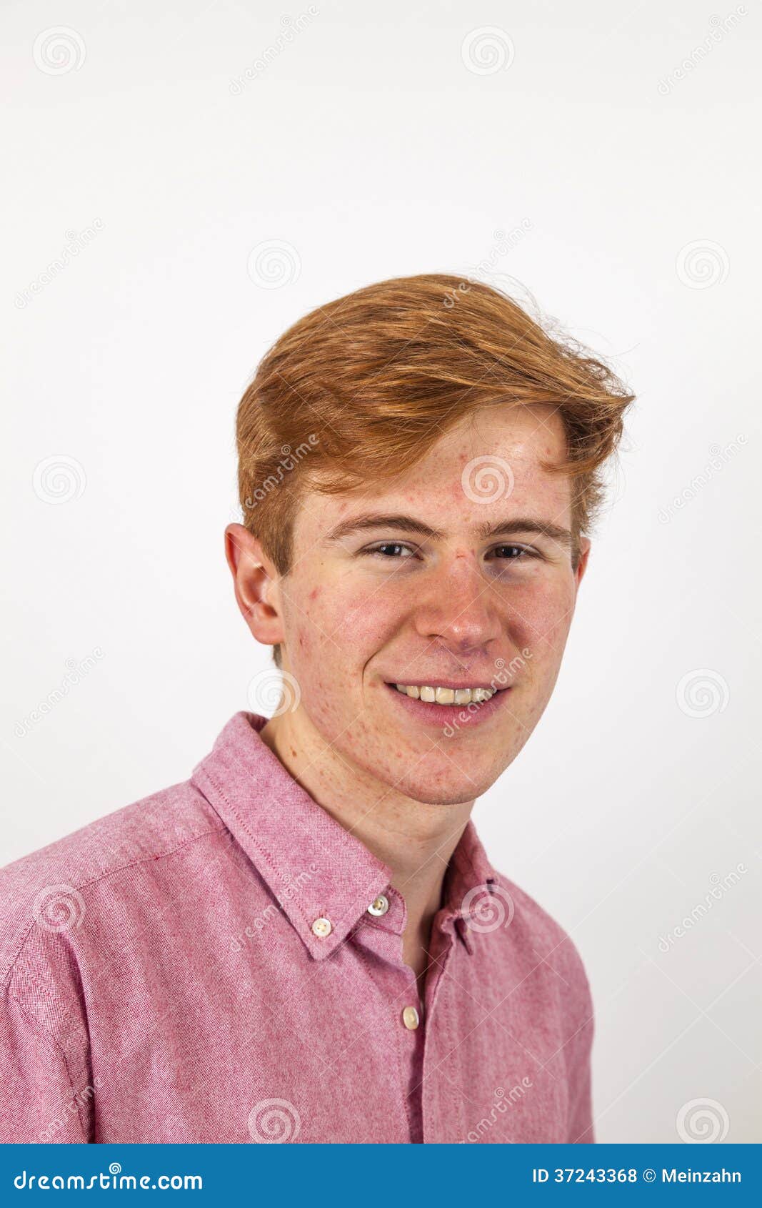 Portrait Of A Smiling Teen Boy With Red Hair Stock Photo Image