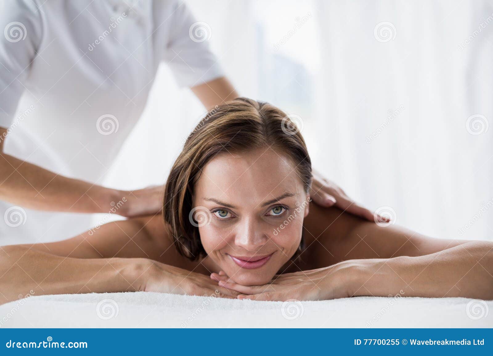 Portrait Of Smiling Woman Receiving Back Massage Stock Image Image Of