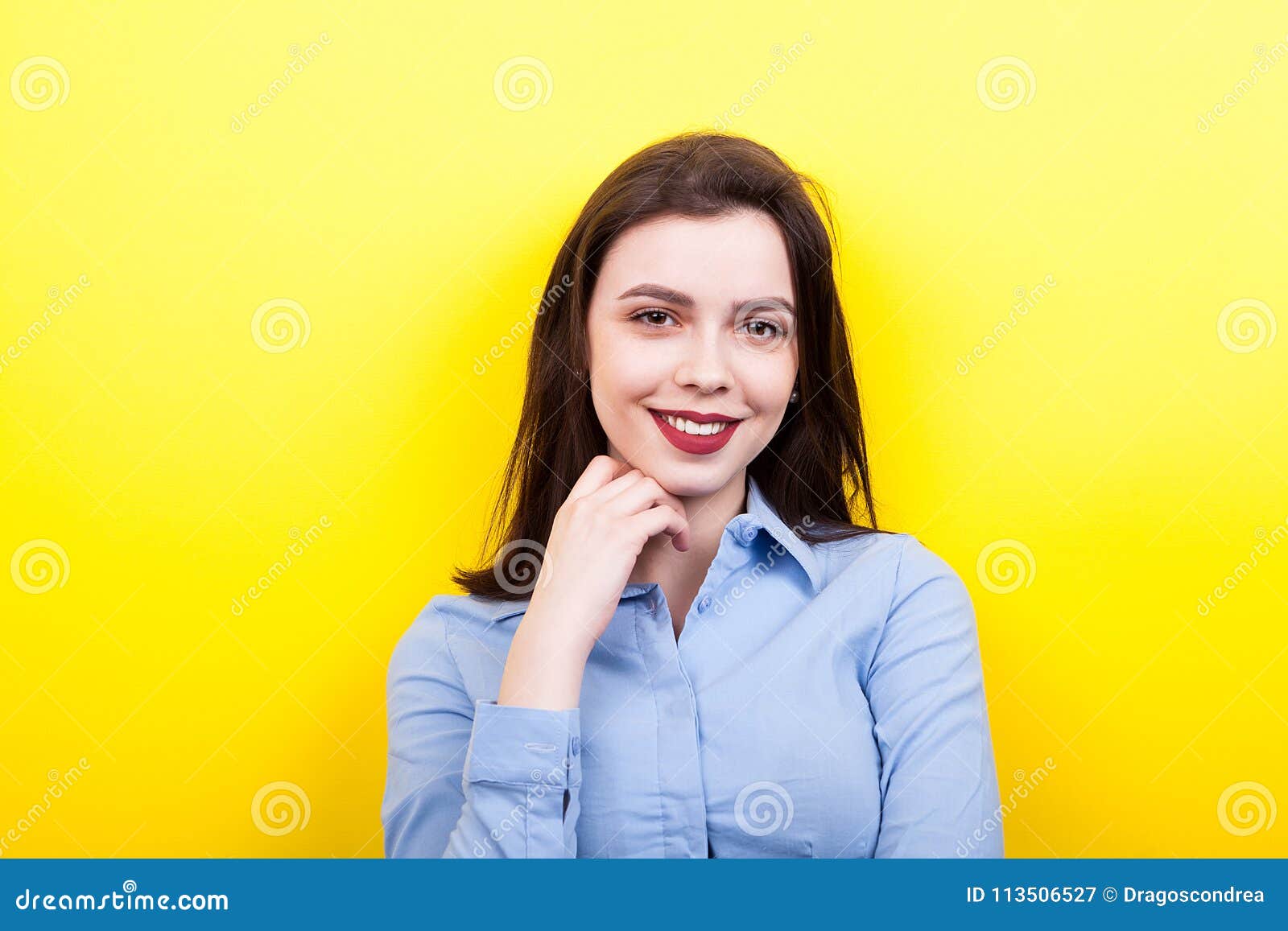 Portrait of Smiling Woman Wearing a Business Blue Shirt Stock Image ...