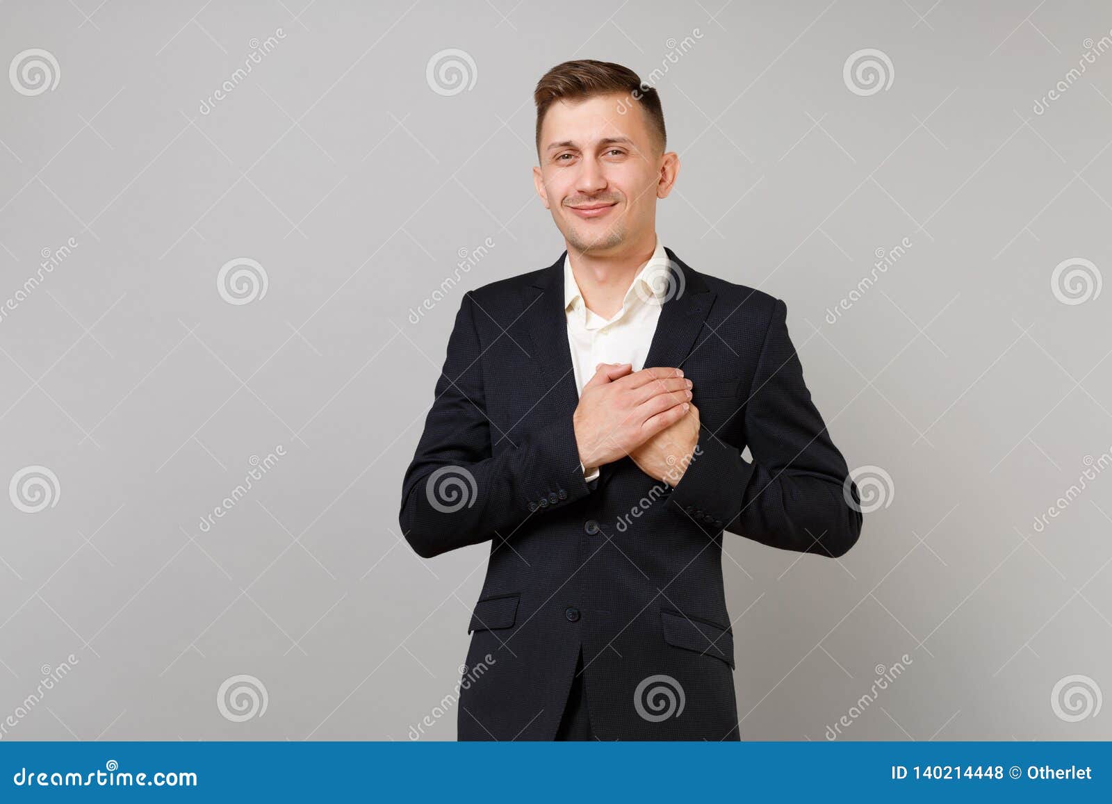 Portrait of Smiling Young Business Man in Classic Black Suit Shirt ...