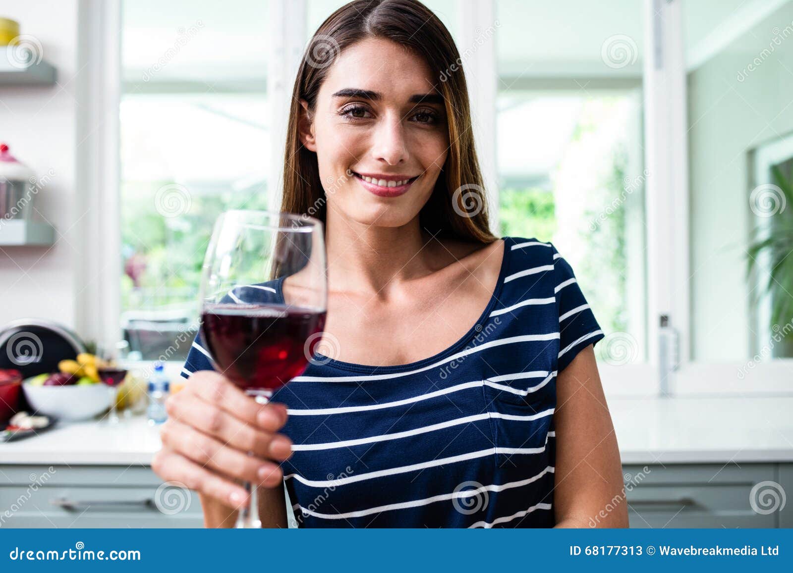 Portrait of Smiling Young Woman Holding Red Wine Glass Stock Image ...