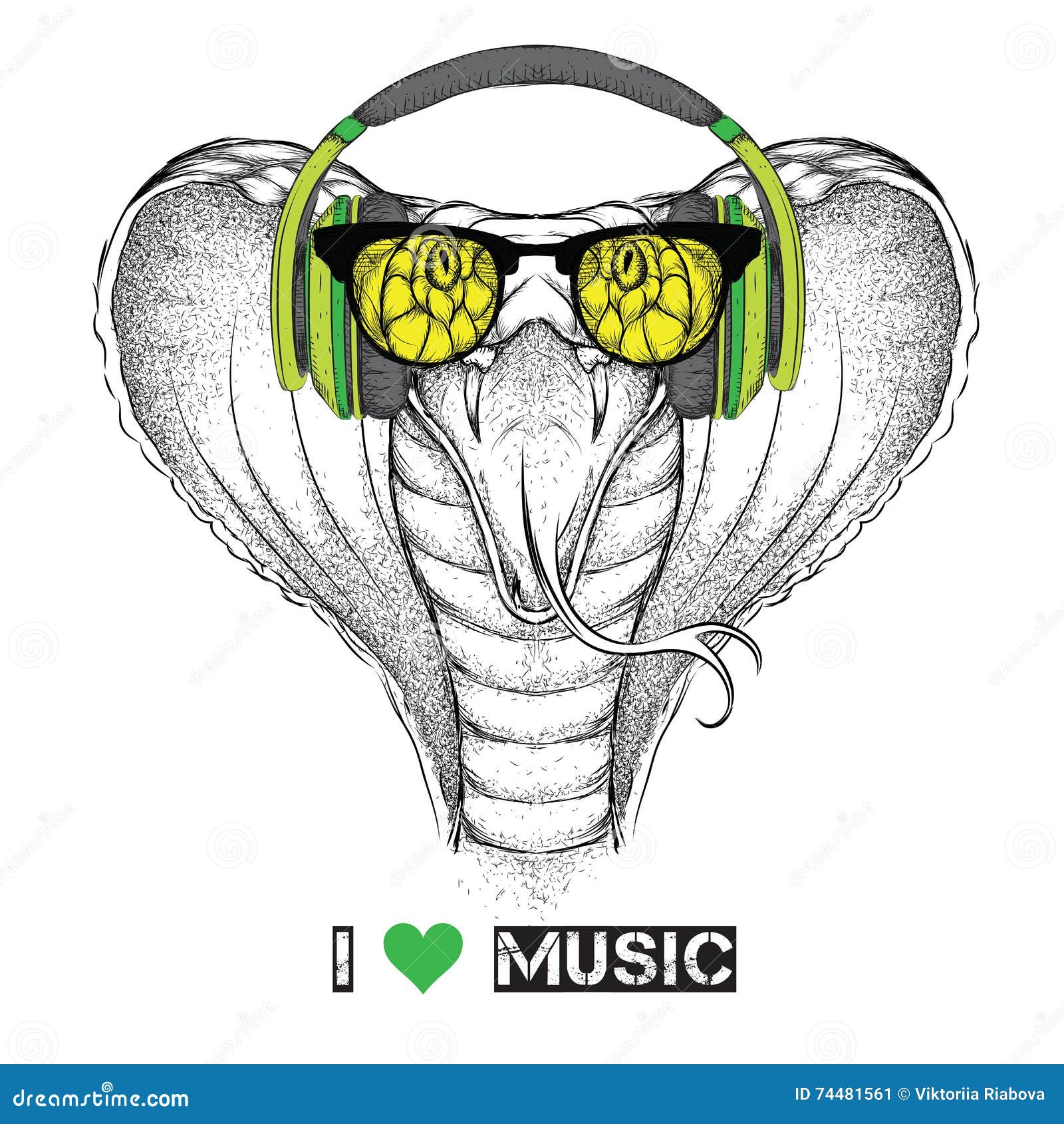 Portrait of Snake with Glasses and Headphones. Vector Illustration