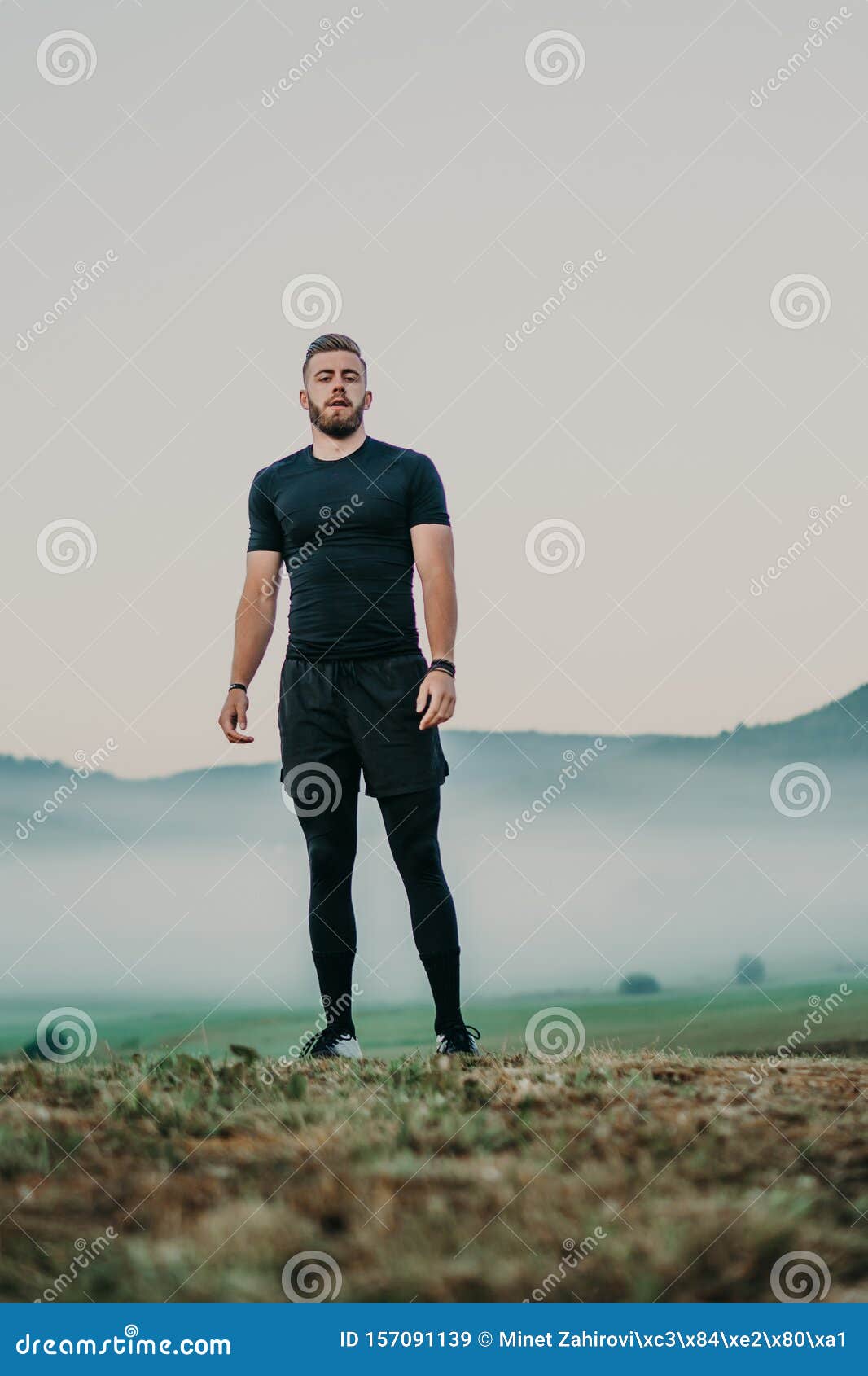 Portrait of Sport Beard Man in Black Sport Clothing Stock Image - Image ...