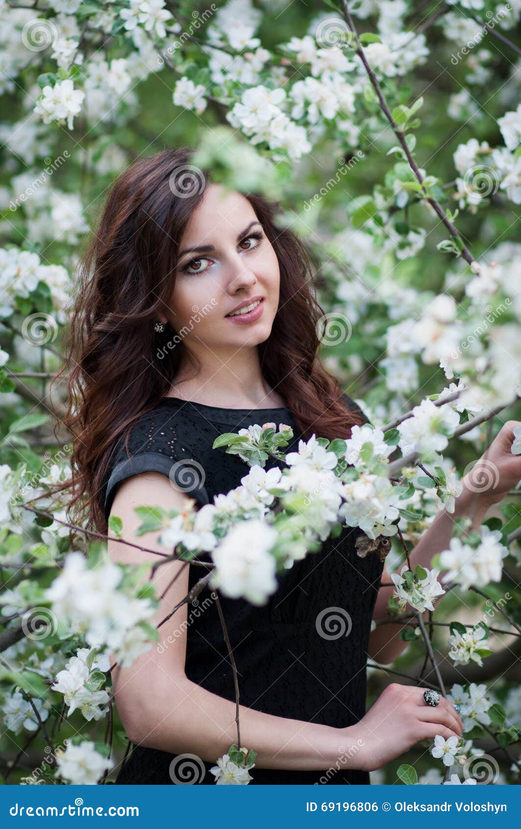 Portrait of a Spring Woman, Face Female Enjoying Cherry Blossom Stock ...