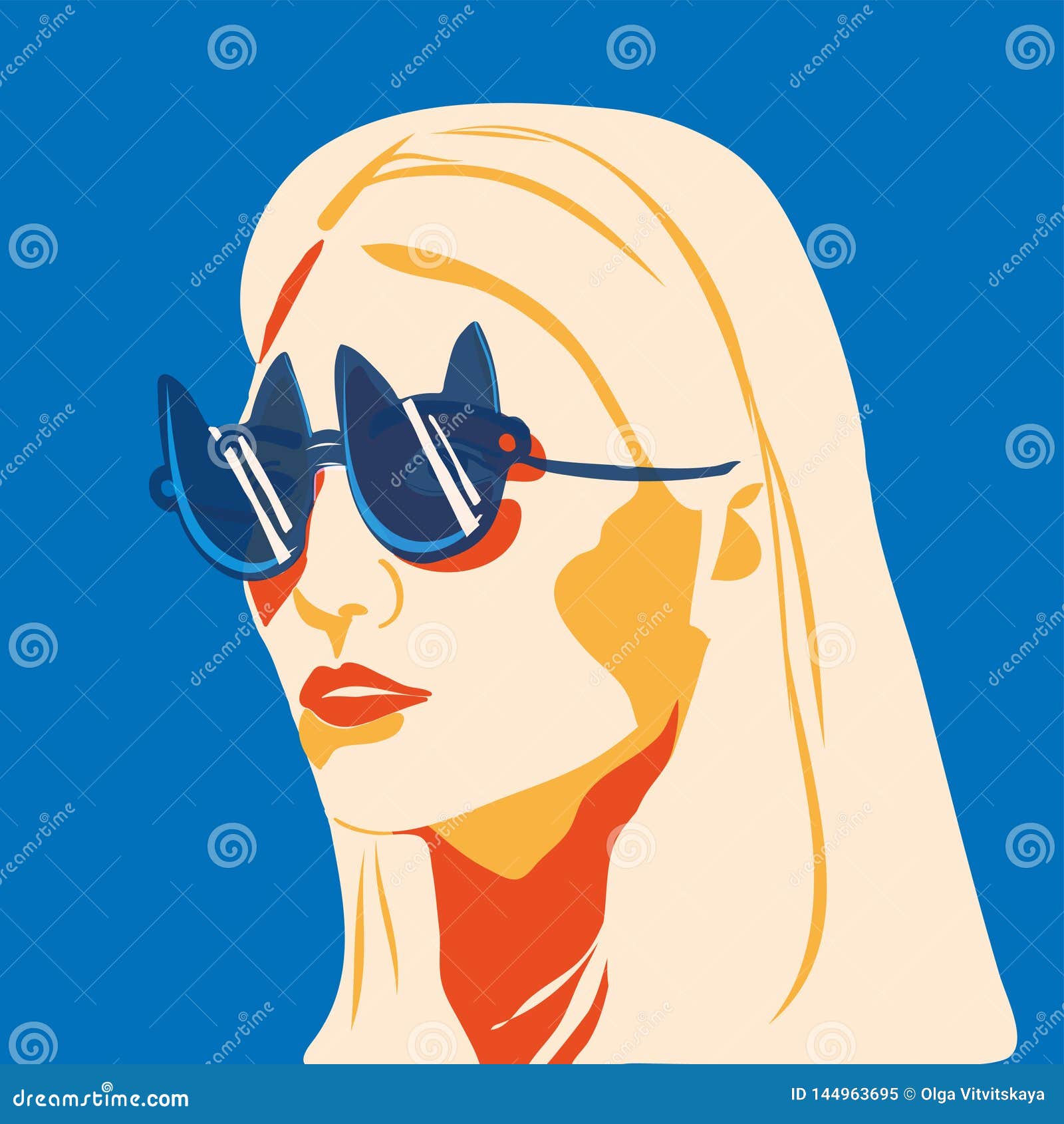 Portrait Style Girl Young Women Fashion with Sunglasses Vector ...
