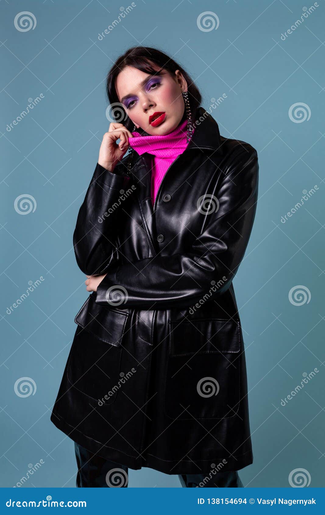 Portrait of Styled Professional Model in Leather Jacket Stock Photo ...