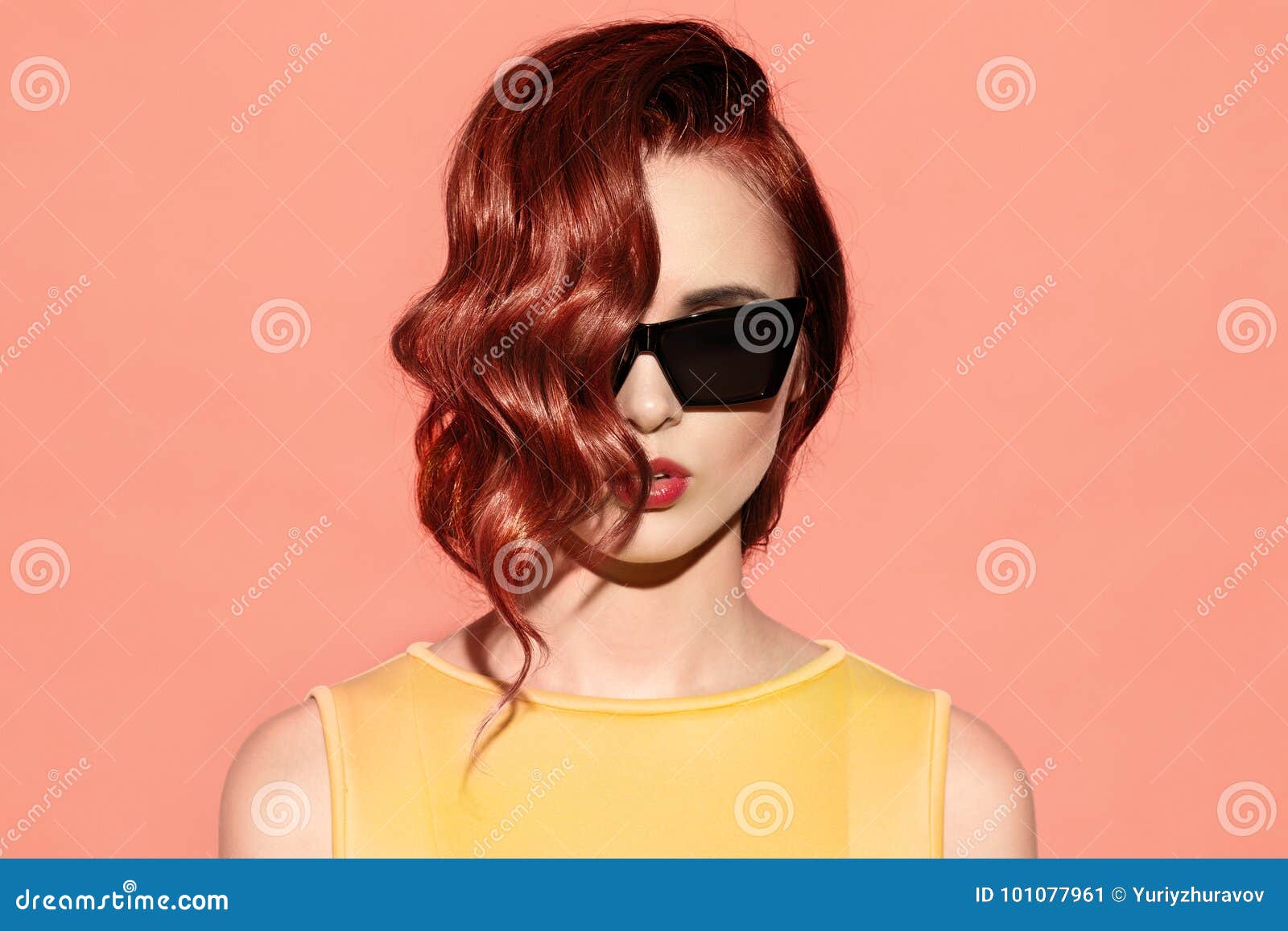 Close Up Portrait Of Stylish Ginger Woman In Sunglasses Stock Image 