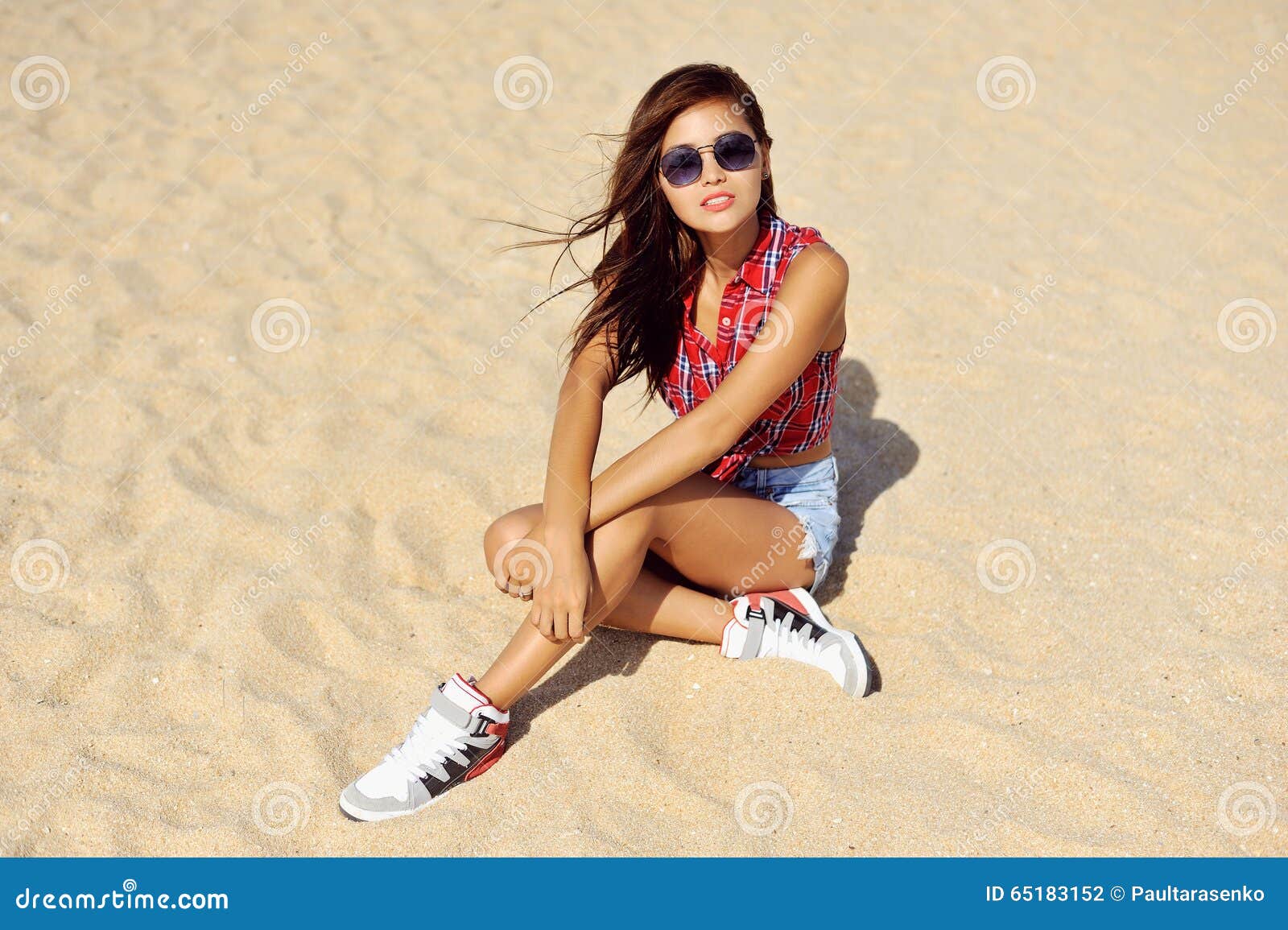 Portrait of Stylish Woman on a Beach Stock Photo - Image of sand ...