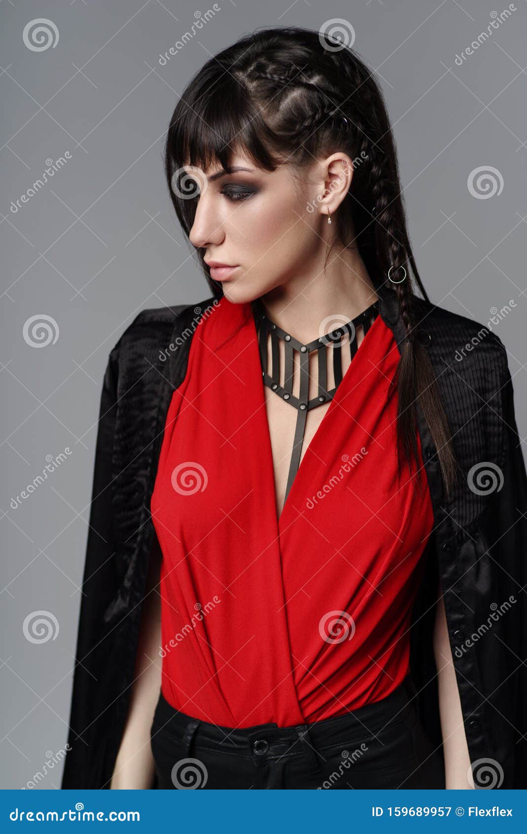 Portrait of Stylish Woman in Fashion Clothes and Harness Stock Image -  Image of portrait, background: 159689957