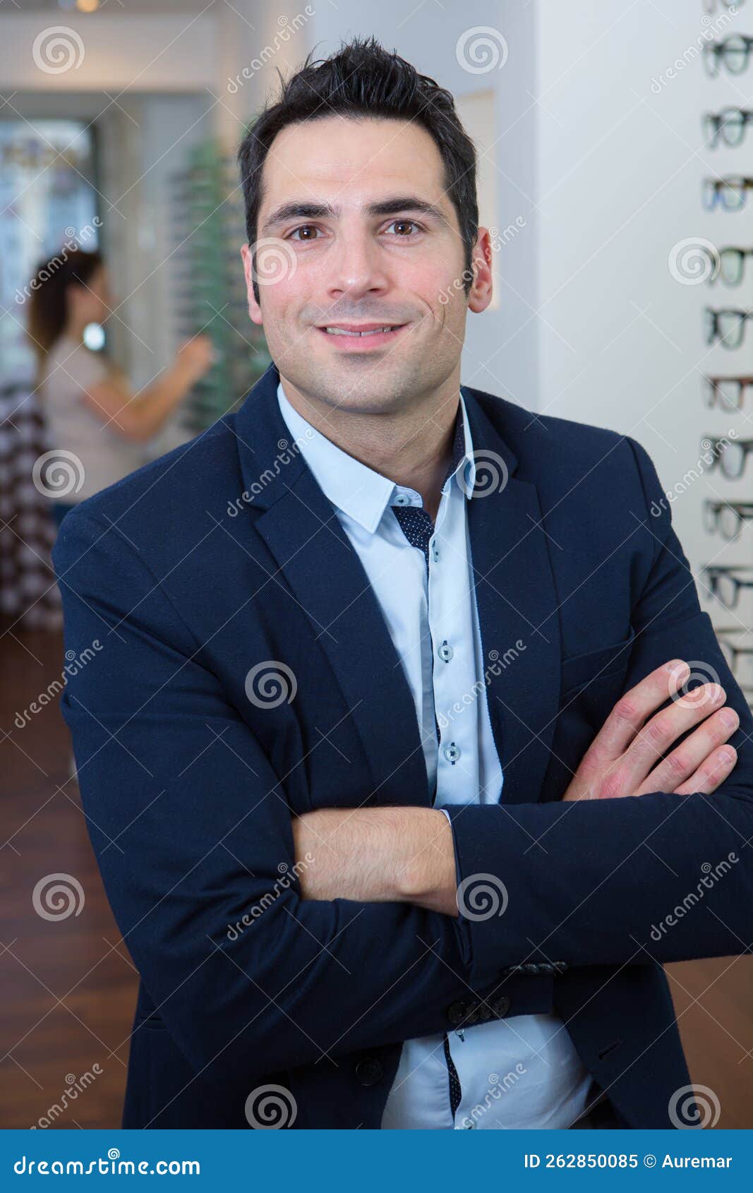 Portrait Suited Businessman in Opticians Stock Image Image of happy
