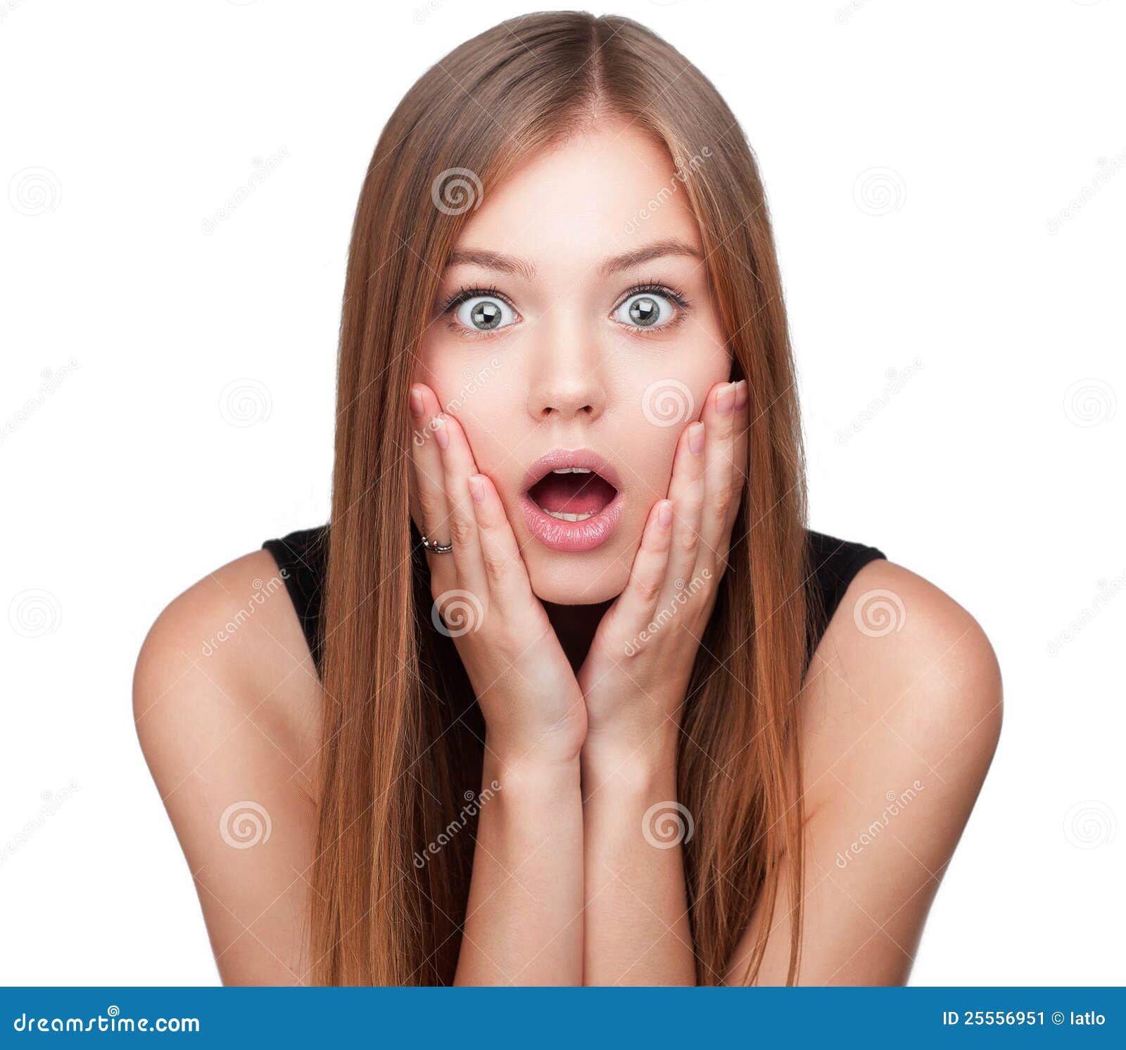 Portrait Of Surprised Beautiful Girl Stock Image Image Of Excited Emotion 25556951