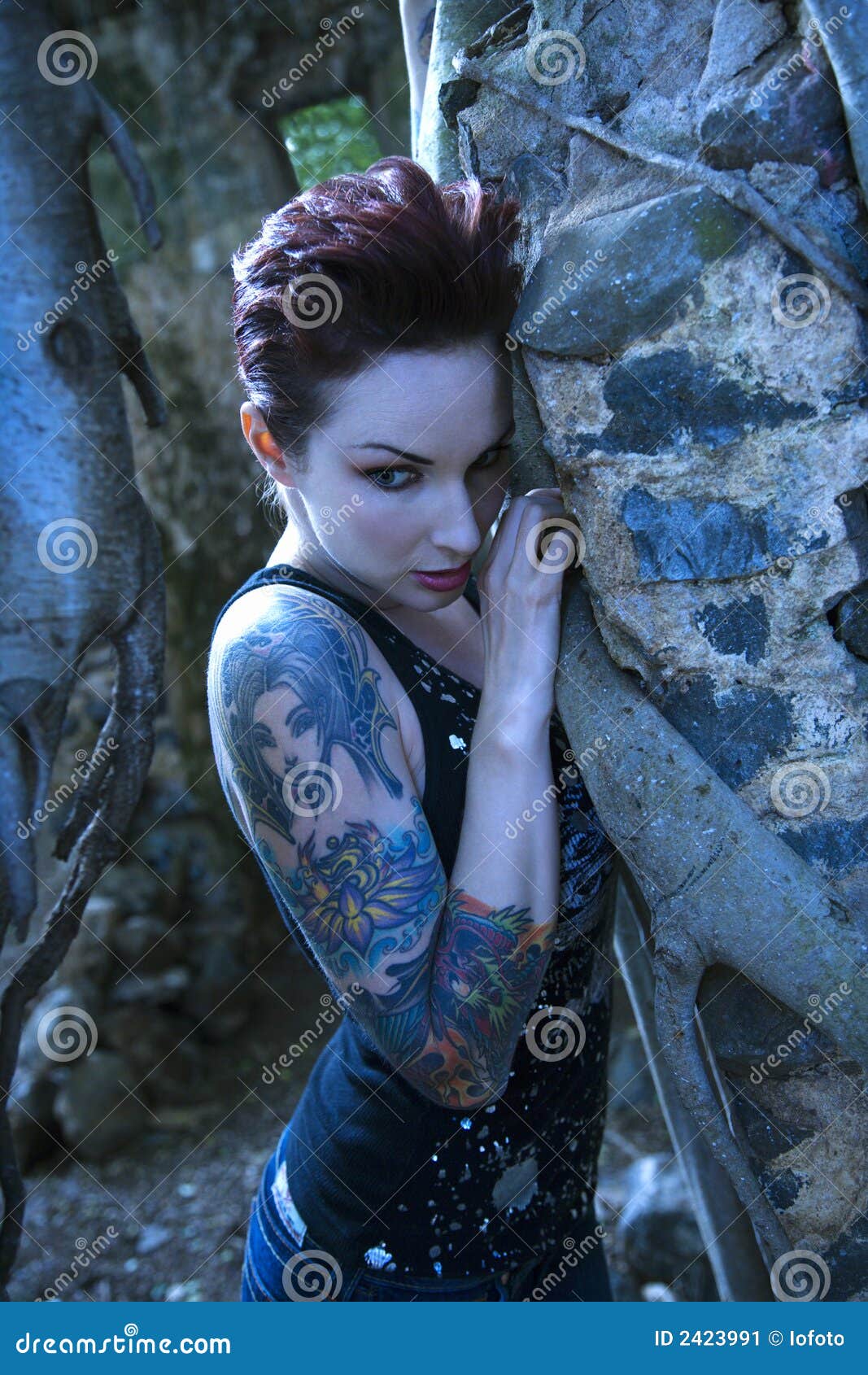 Portrait Of Tattooed Woman Stock Image Image Of Fear