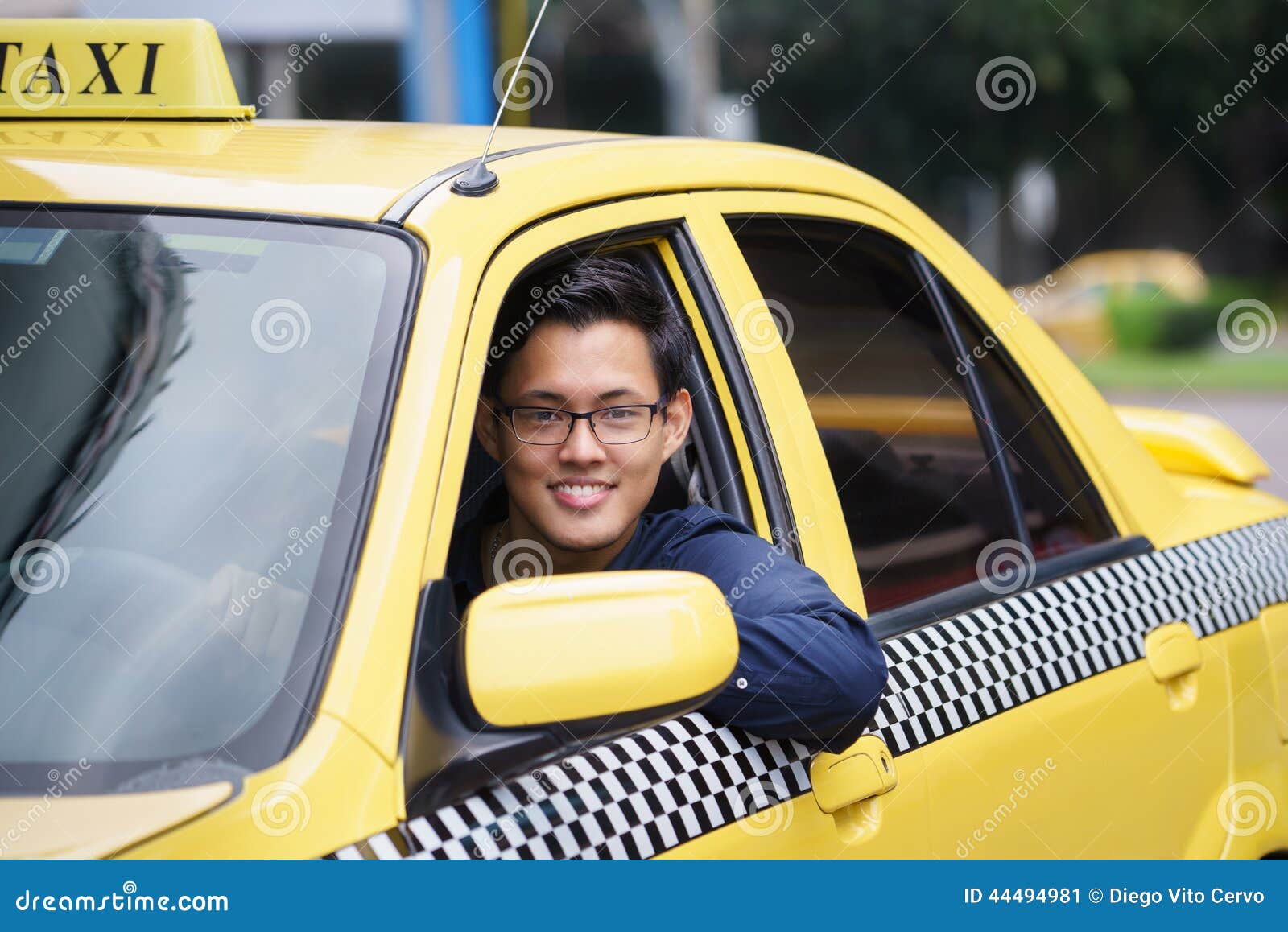 portrait taxi driver smile car driving happy