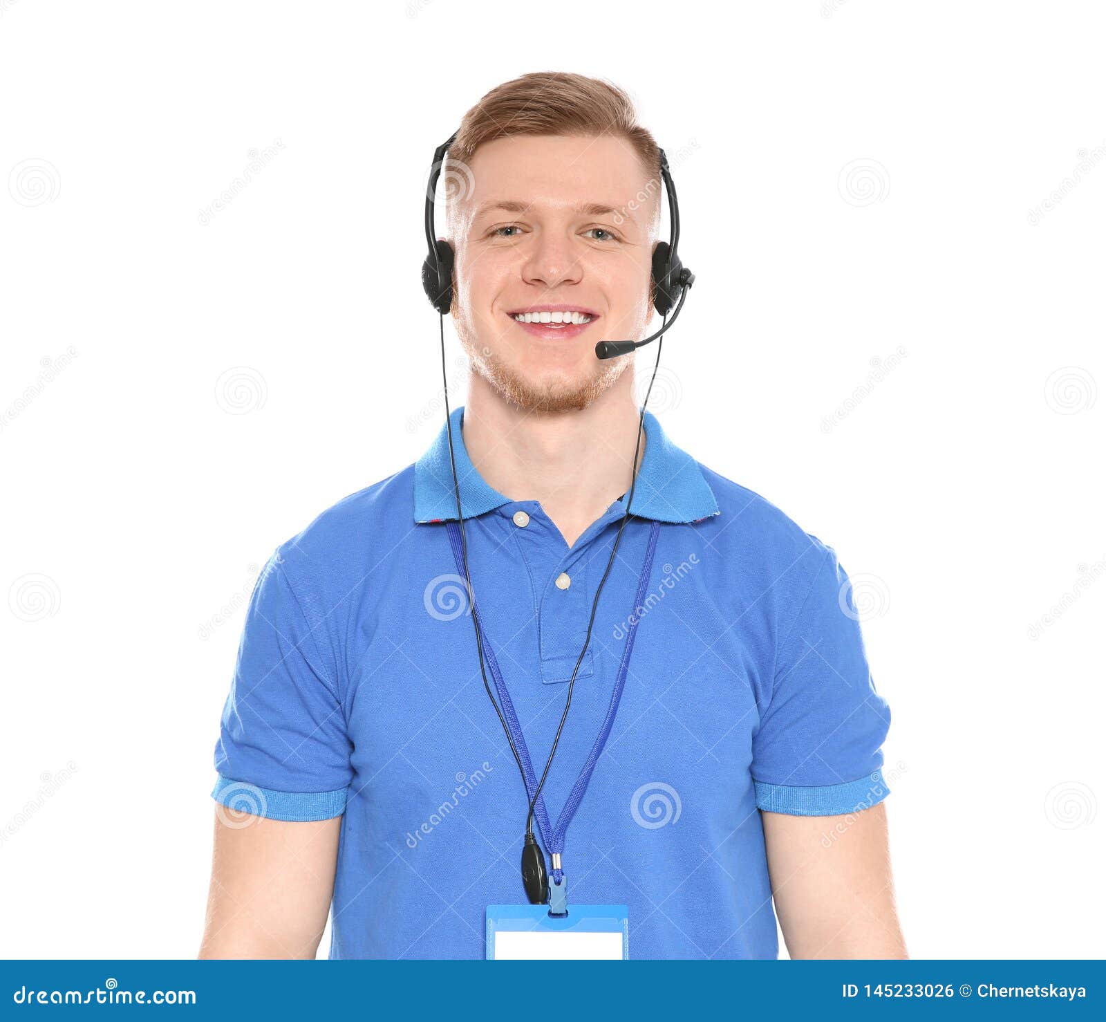 Portrait of Technical Support Operator with Headset Isolated Stock