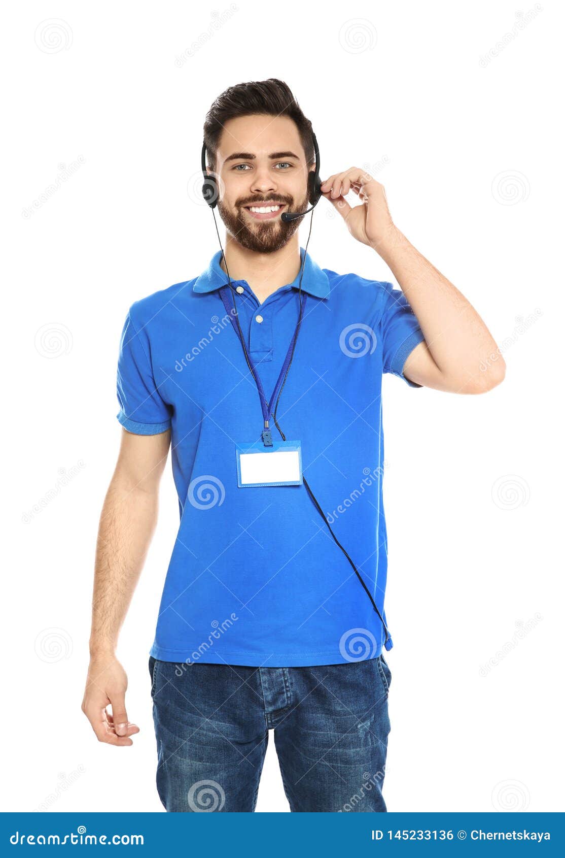 Portrait of Technical Support Operator with Headset Stock Photo Image