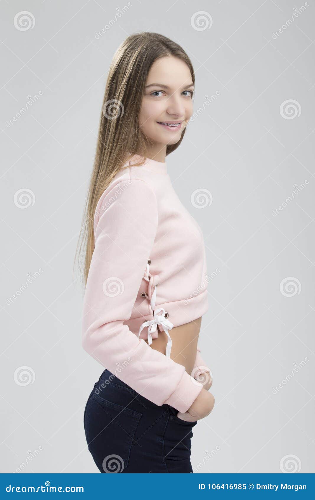Portrait of Teenage Female Having Teeth Brackets Stock Image - Image of ...