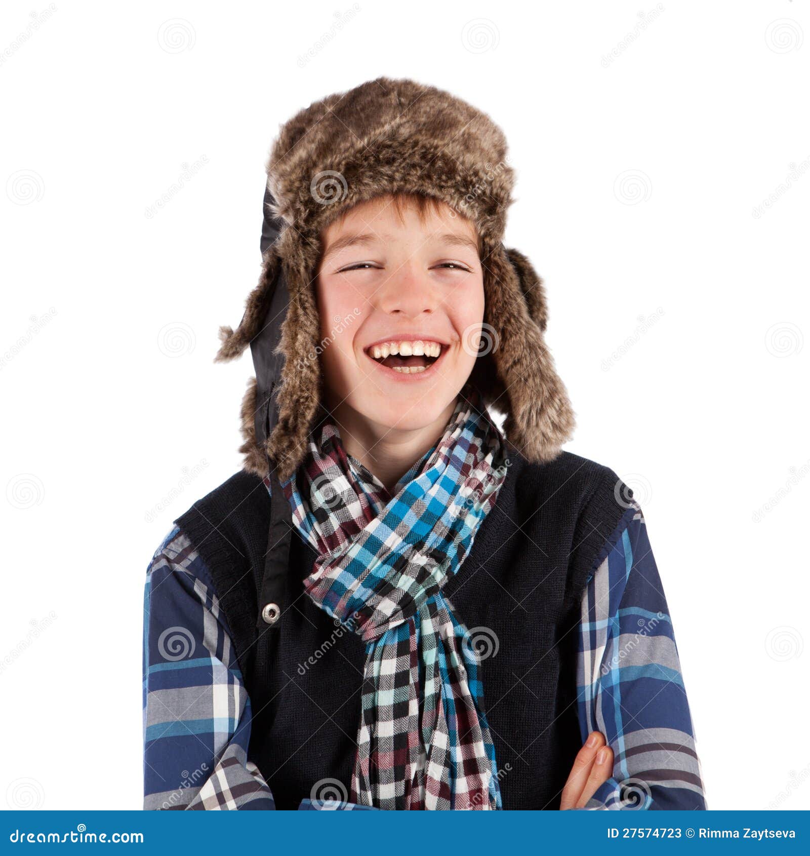 Portrait Of Teenager Wearing Fur Hat Stock Image Imag