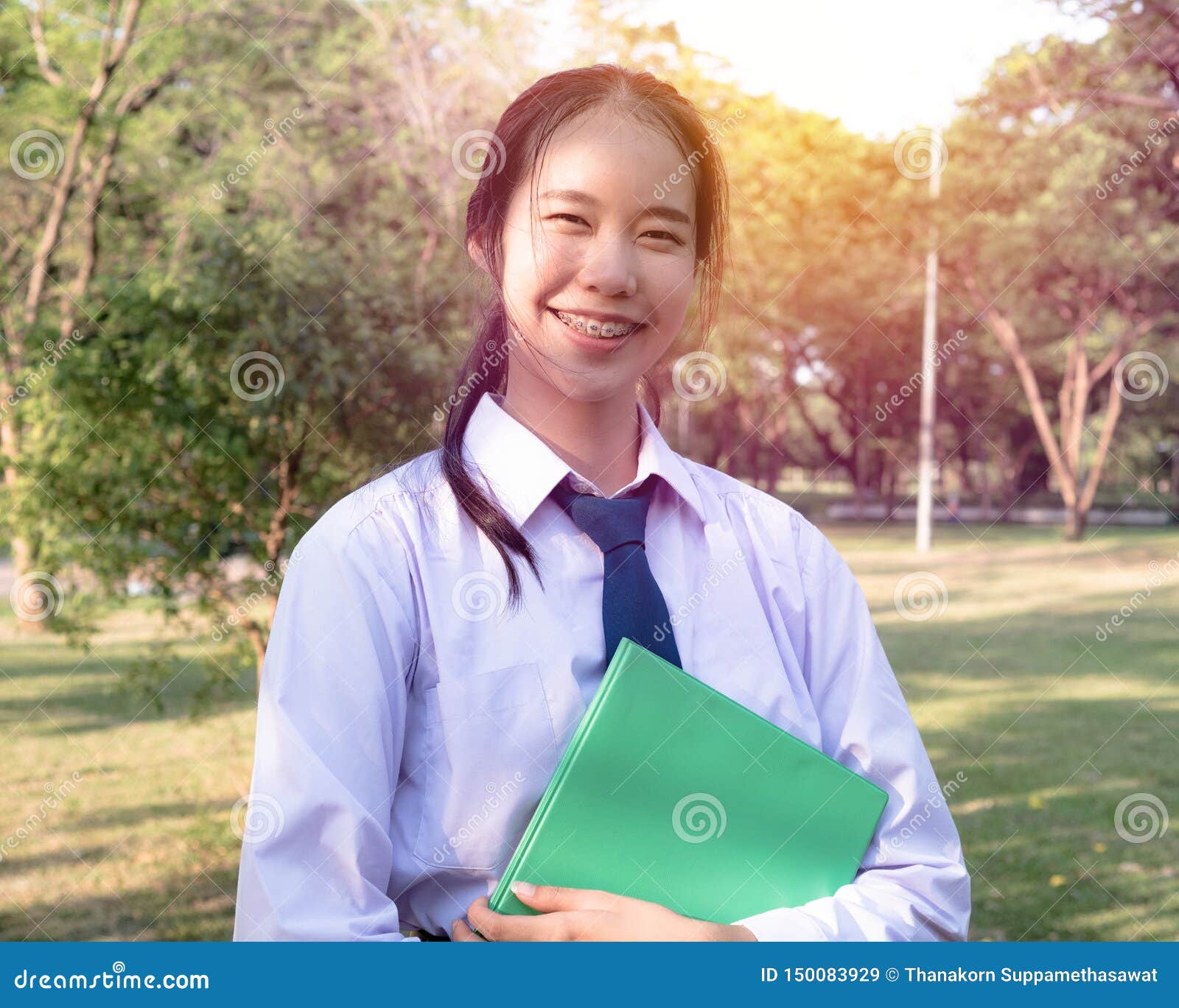 Portrait Of Thai High School Student Uniform Teen Cheerful