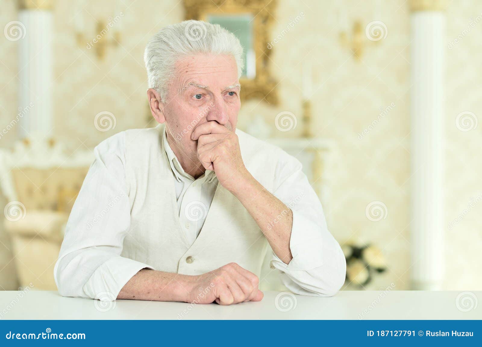 Portrait of Thoughtful Senior Man at Home Stock Image - Image of ...