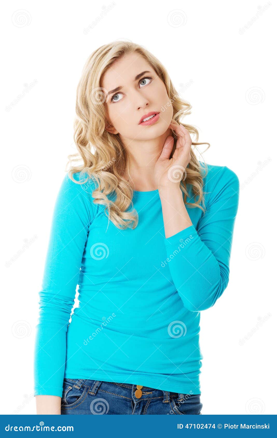 Portrait Thoughtful Woman Scratching Her Neck Stock Photo - Image of ...
