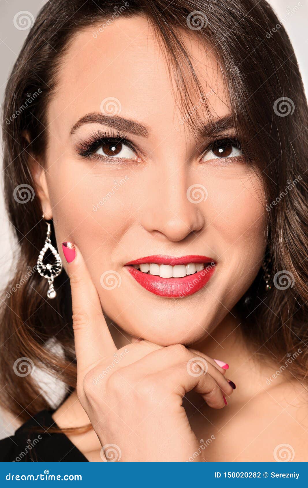 Portrait of Thoughtful Young Woman with Beautiful Professional Makeup ...