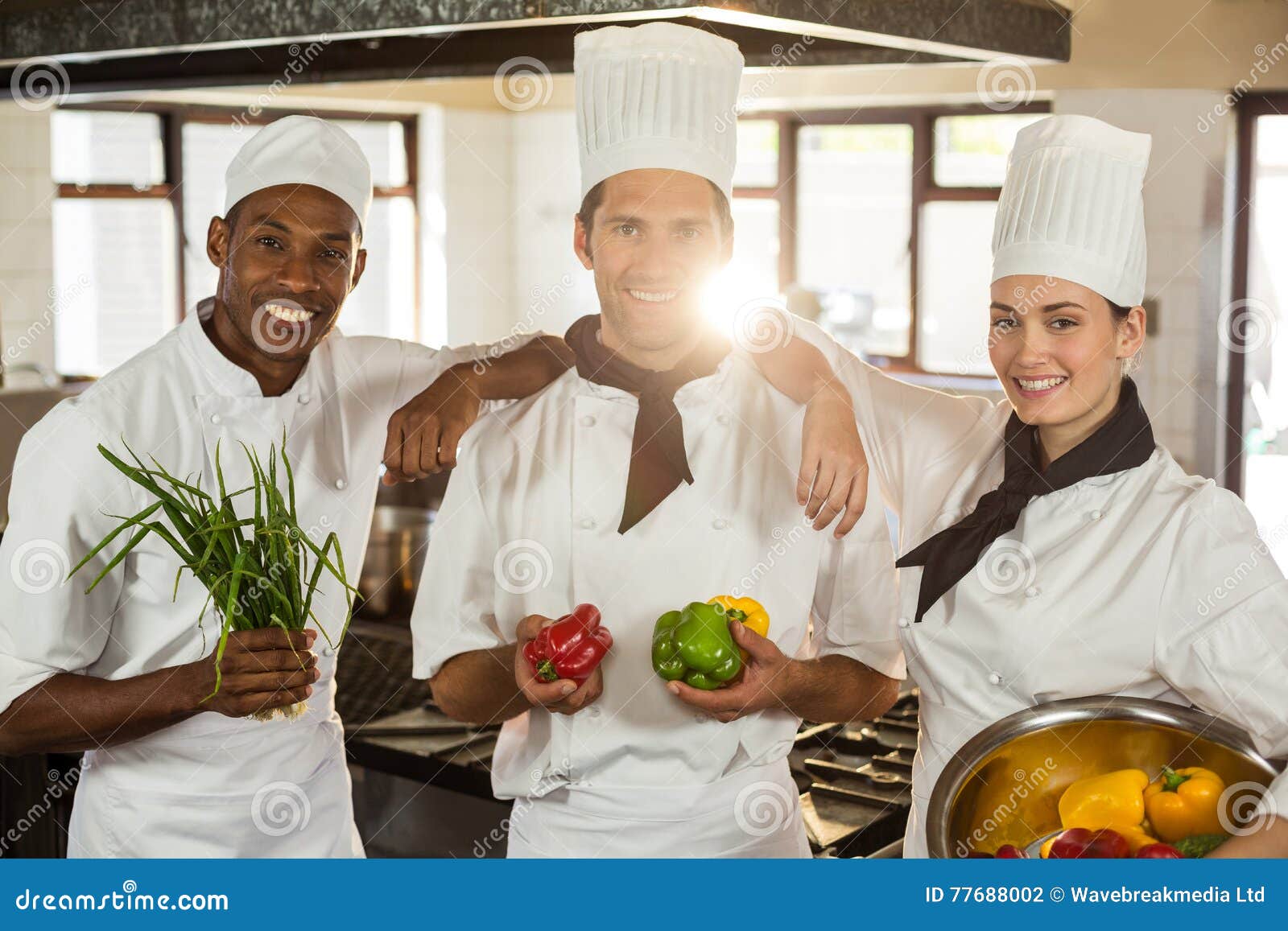 Portrait of Three Chefs Holding a Vegetables Stock Photo Image of hotel, occupation 77688002
