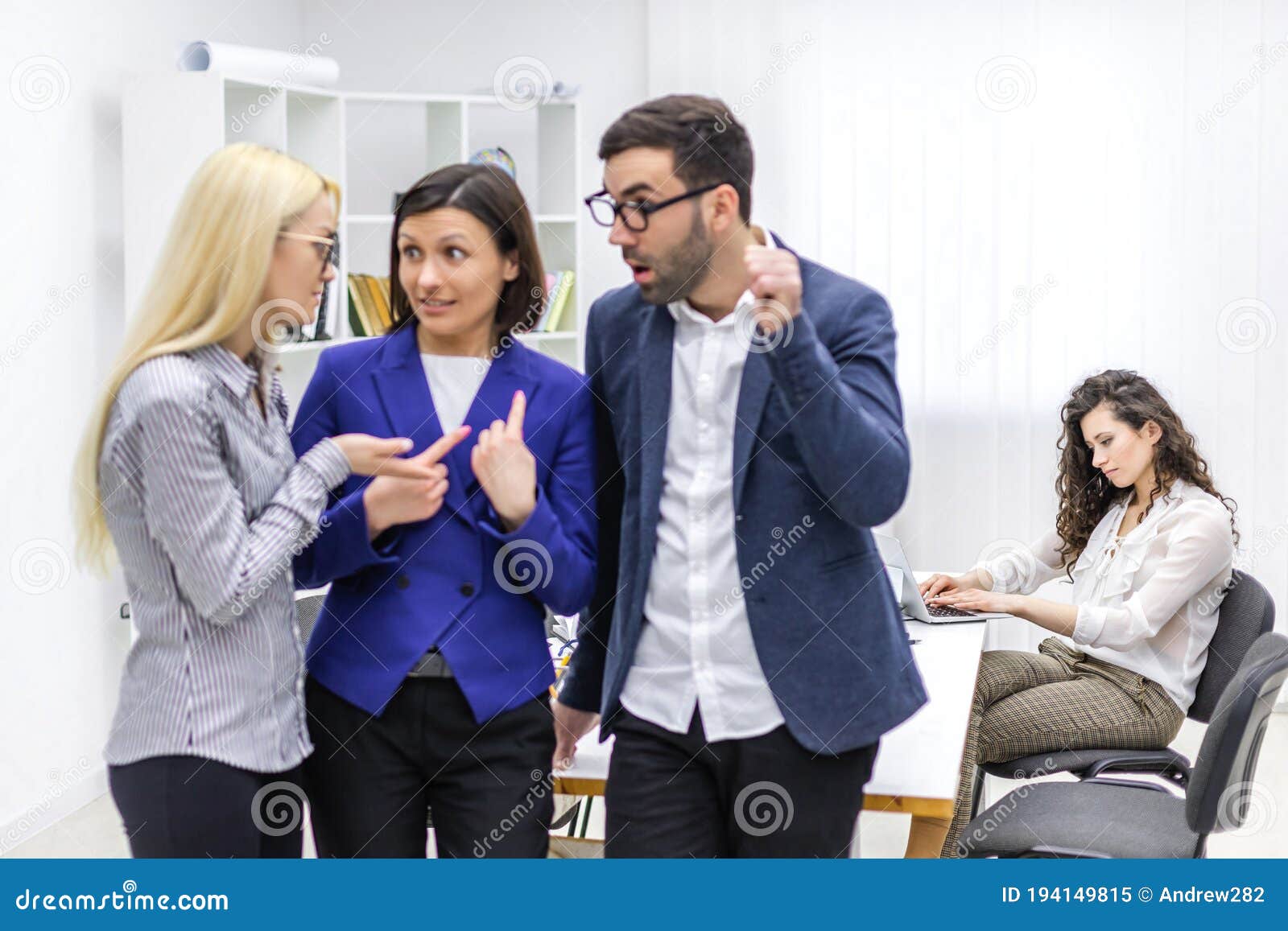 Portrait of Three People Discussion about Business. Stock Image - Image