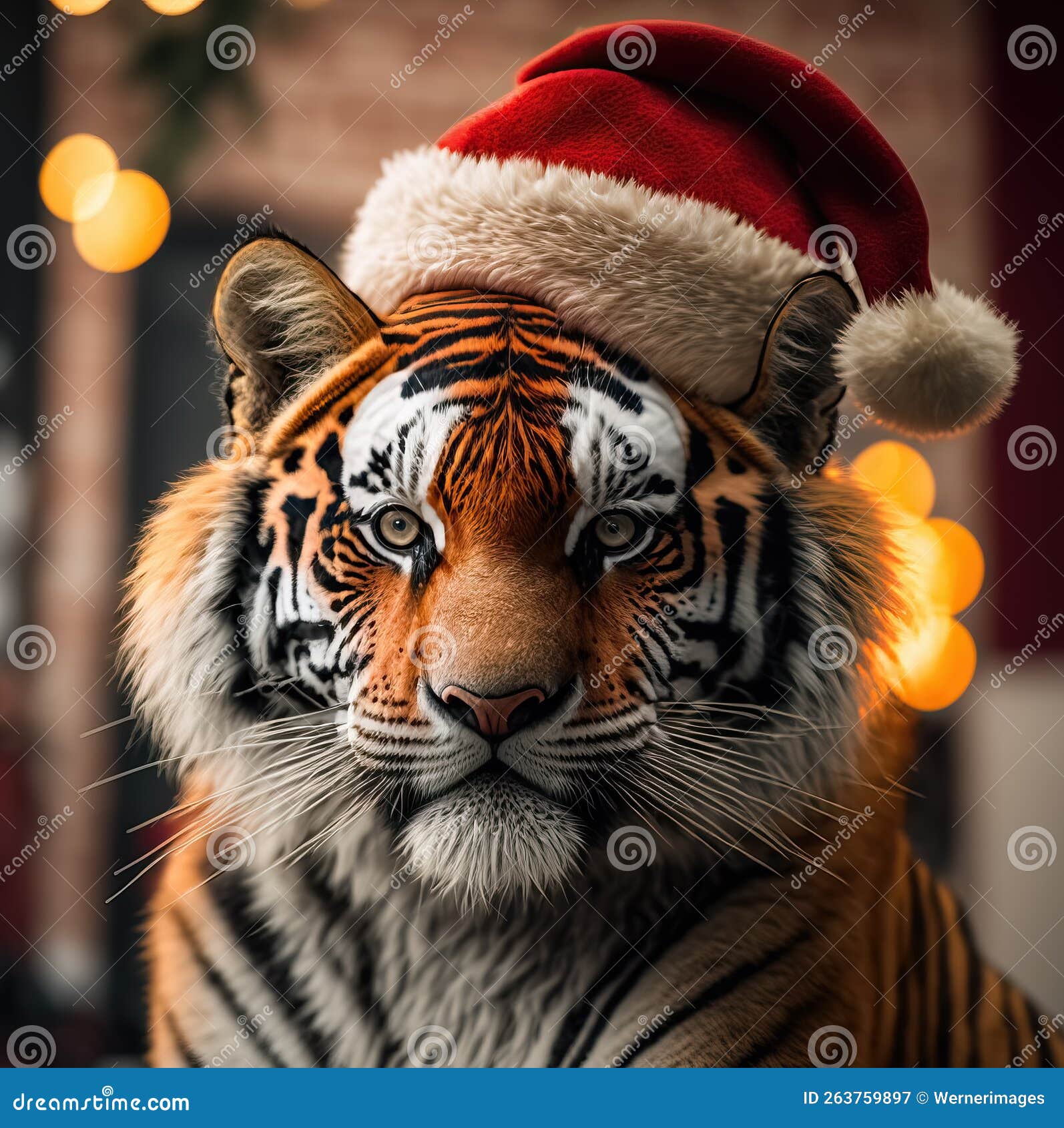 Portrait of a Tiger with Santa Hat Stock Illustration Illustration of