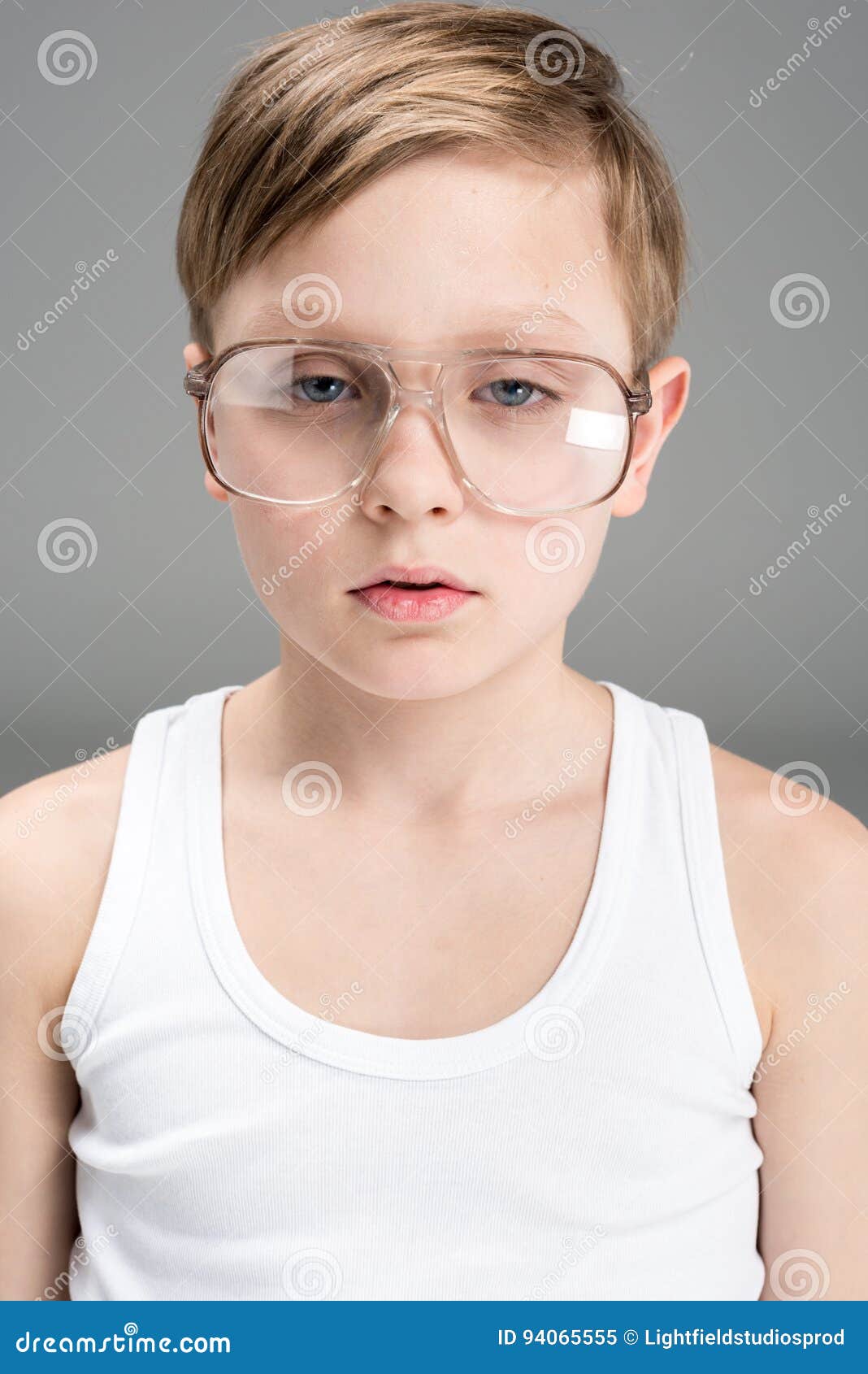 Portrait of Tired Little Boy in Glasses Stock Image Image of