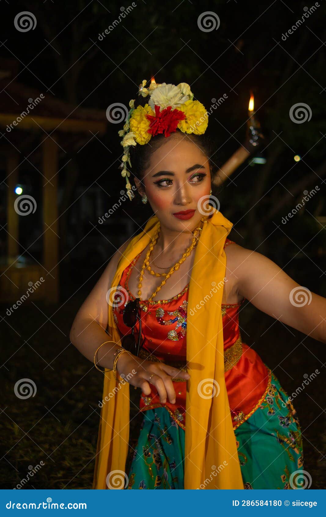 Portrait of a Traditional Sundanese Dancer Dancing with an Orange Scarf ...