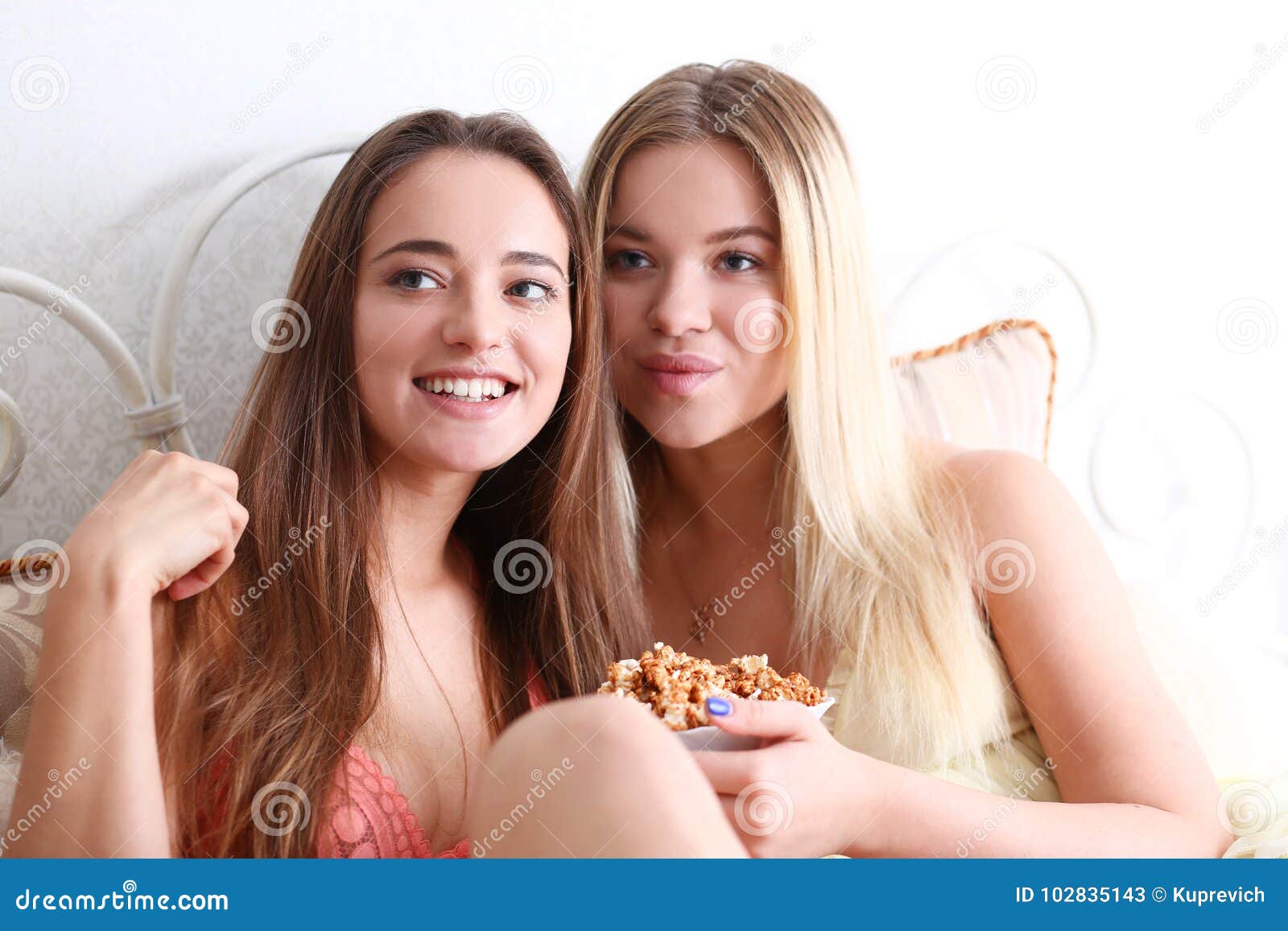 Portrait of Two Beautiful Young Smiling Female Stock Image - Image of ...