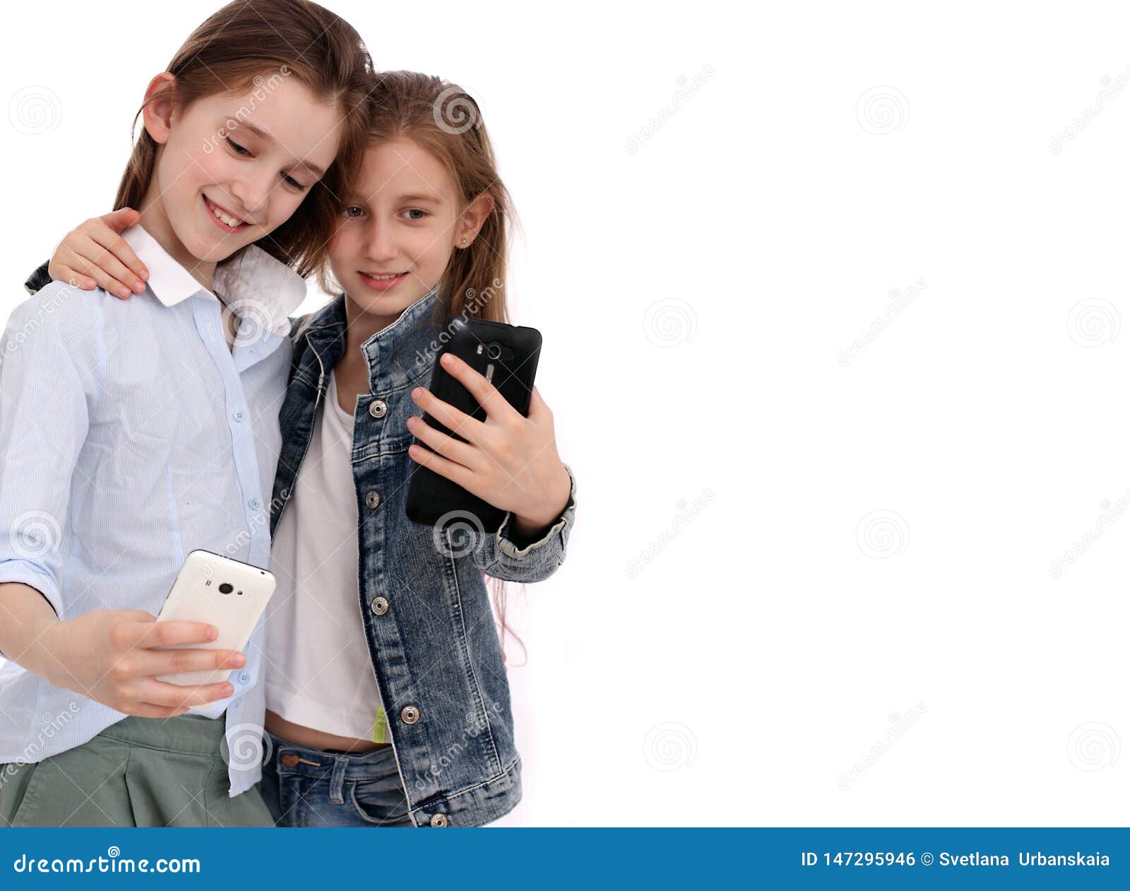 Portrait of Two Cheerful Girls, Girls Take a Selfie Stock Photo - Image ...