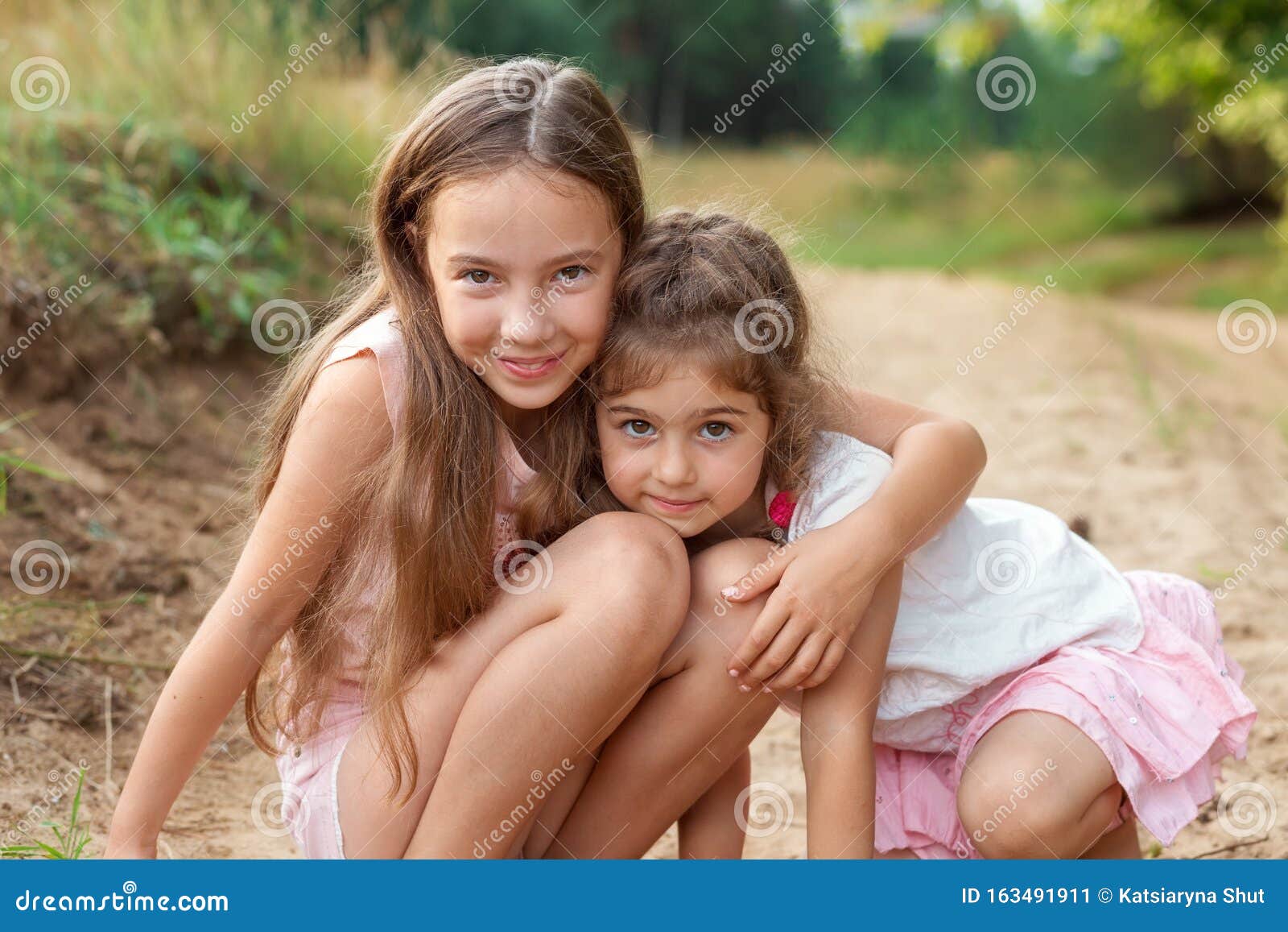 Pre Nn Porn - Portrait of Two Cute Little Girls Embracing and Laughing at the Forest.  Happy Kids Outdoors Stock Image - Image of casual, lifestyle: 163491911