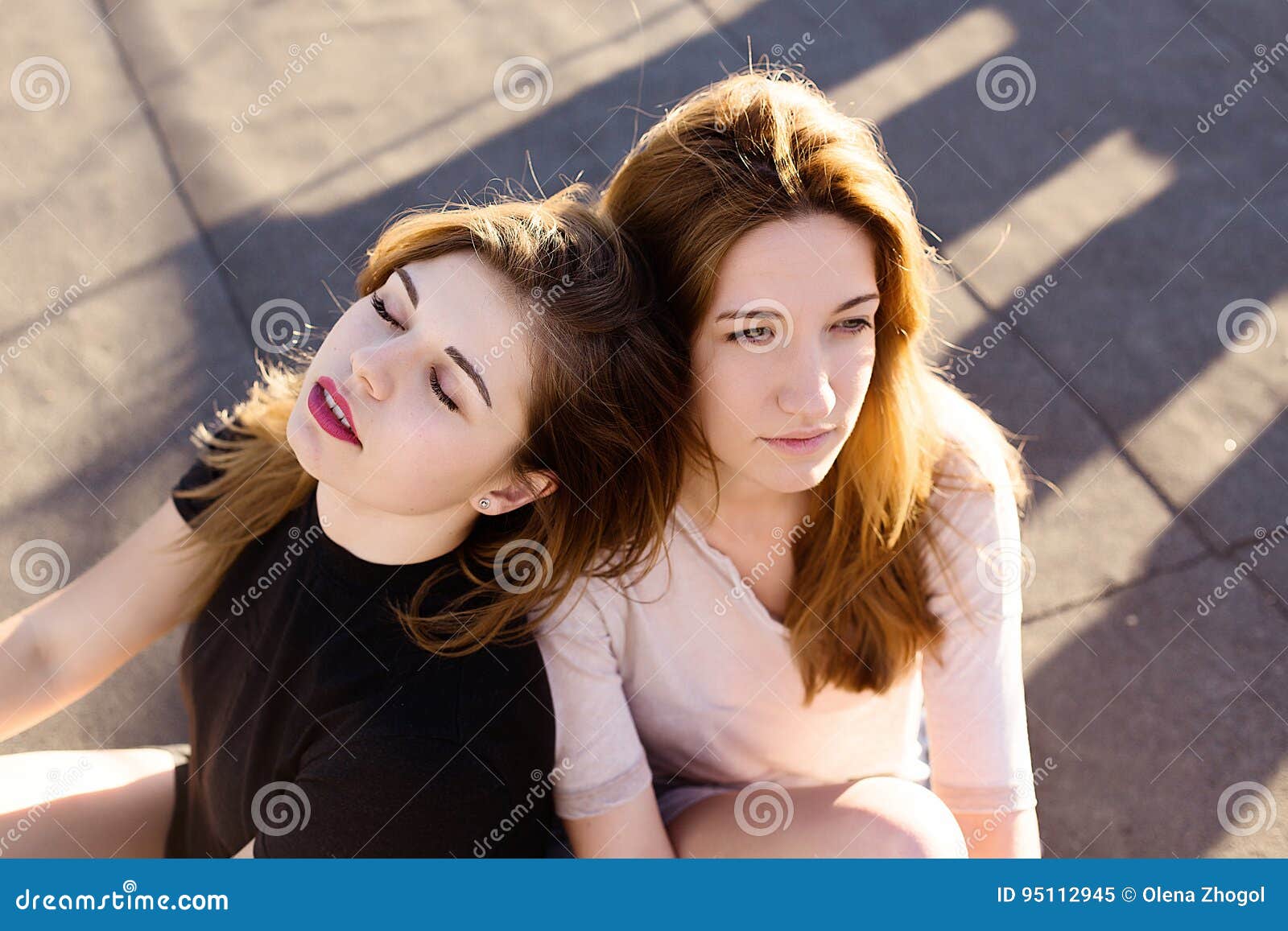 Portrait Of Two Girlfriends On The Roof Stock Image Image Of Performer Portrait 95112945 