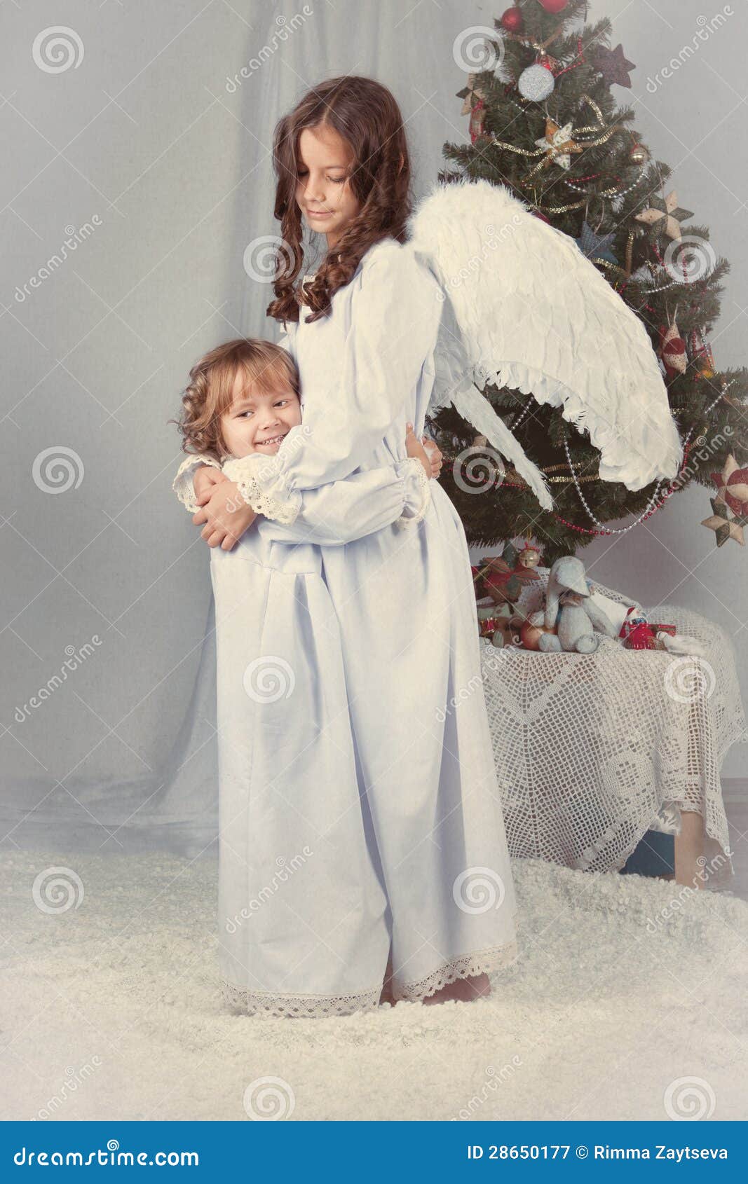 Portrait of Two Happy Sisters, Christmas Stock Image - Image of laugh ...