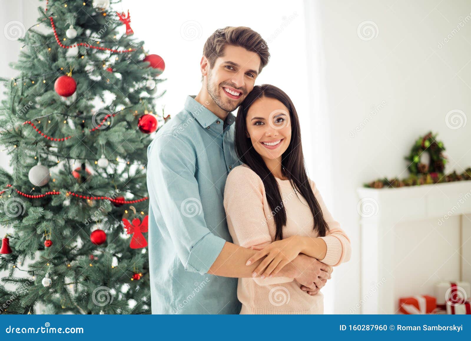 Portrait of Two People Charming Couple with Brunet Hair Hug Feel ...