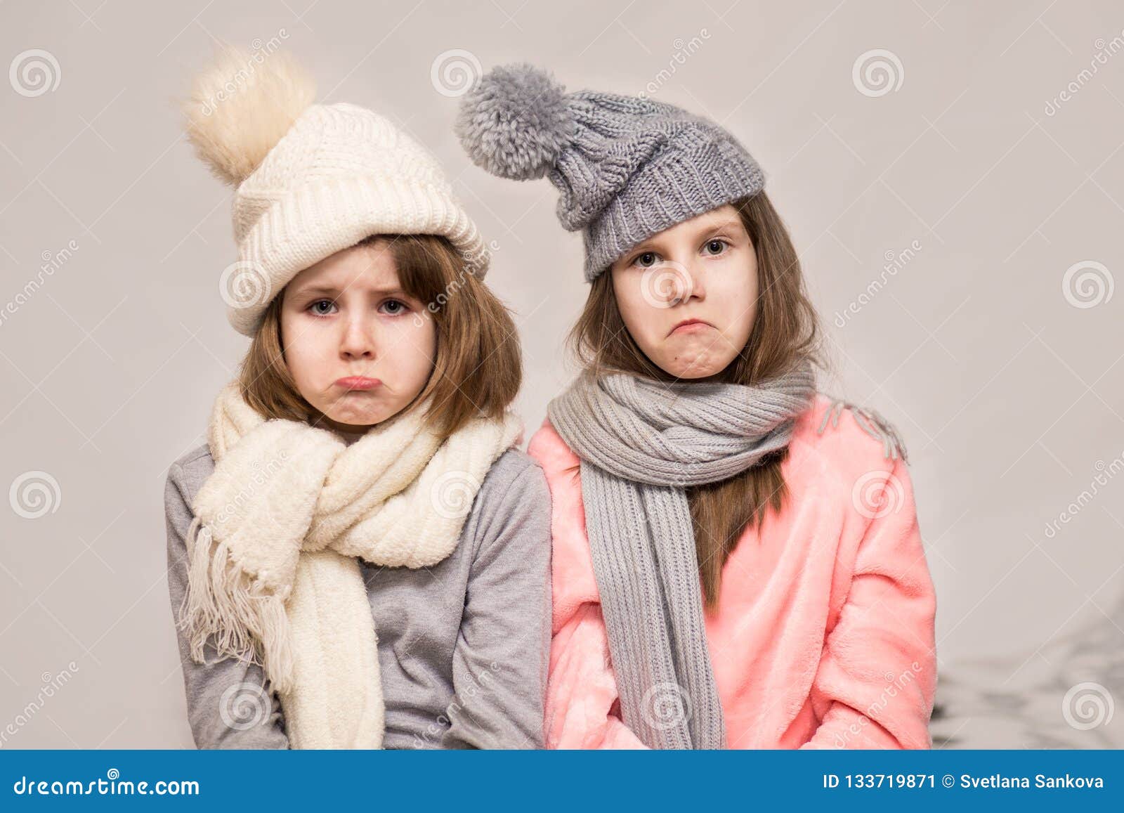 Portrait of Two Sick Little Sisters with Sad Face Stock Image - Image ...