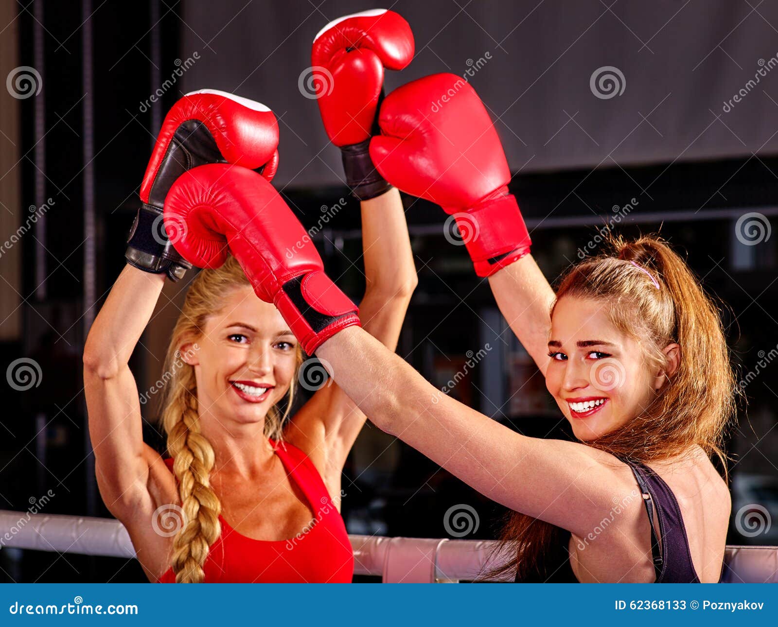 Portrait Of Two Sport Girl Boxing On Ring Royalty Free Stock