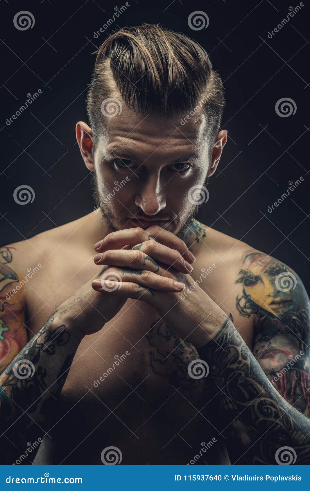 Portrait Uf Shirtless Male with Tattoo on His Arms. Stock Photo - Image of scary, casual: 115937640