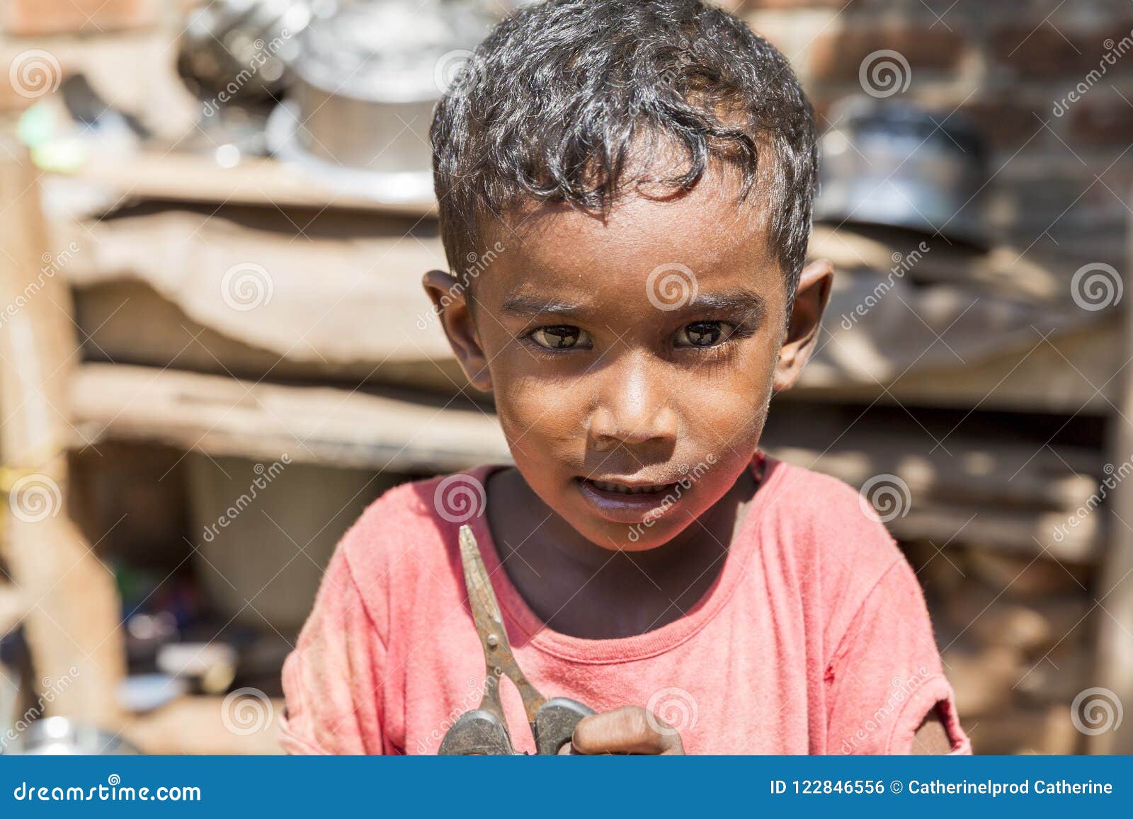 Portrait of Unidentified Indian Poor Kid Boy is Smiling Outddor in the ...