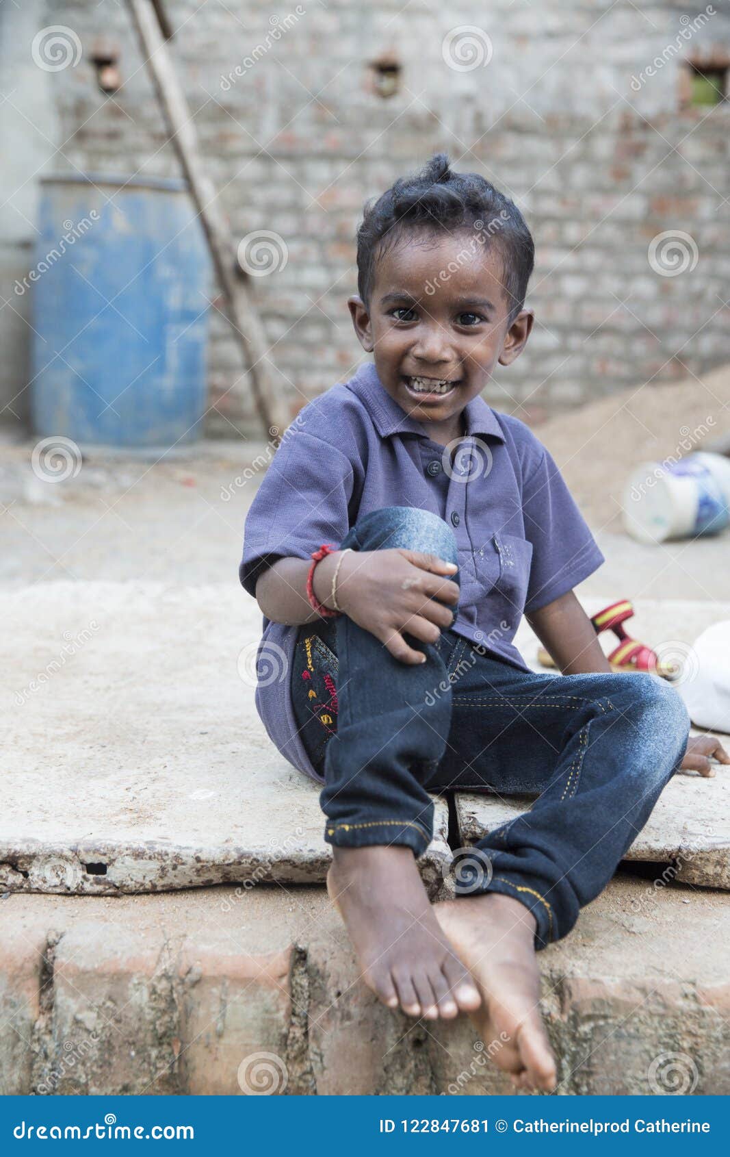 Portrait of Unidentified Indian Poor Kid Boy is Smiling Outddor in the ...