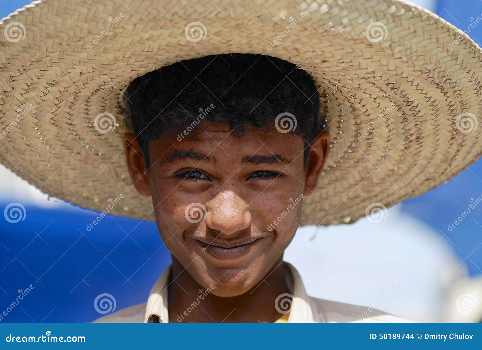 Portrait of Unidentified Young Man Wearing a Straw Hat in Taizz, Yemen ...