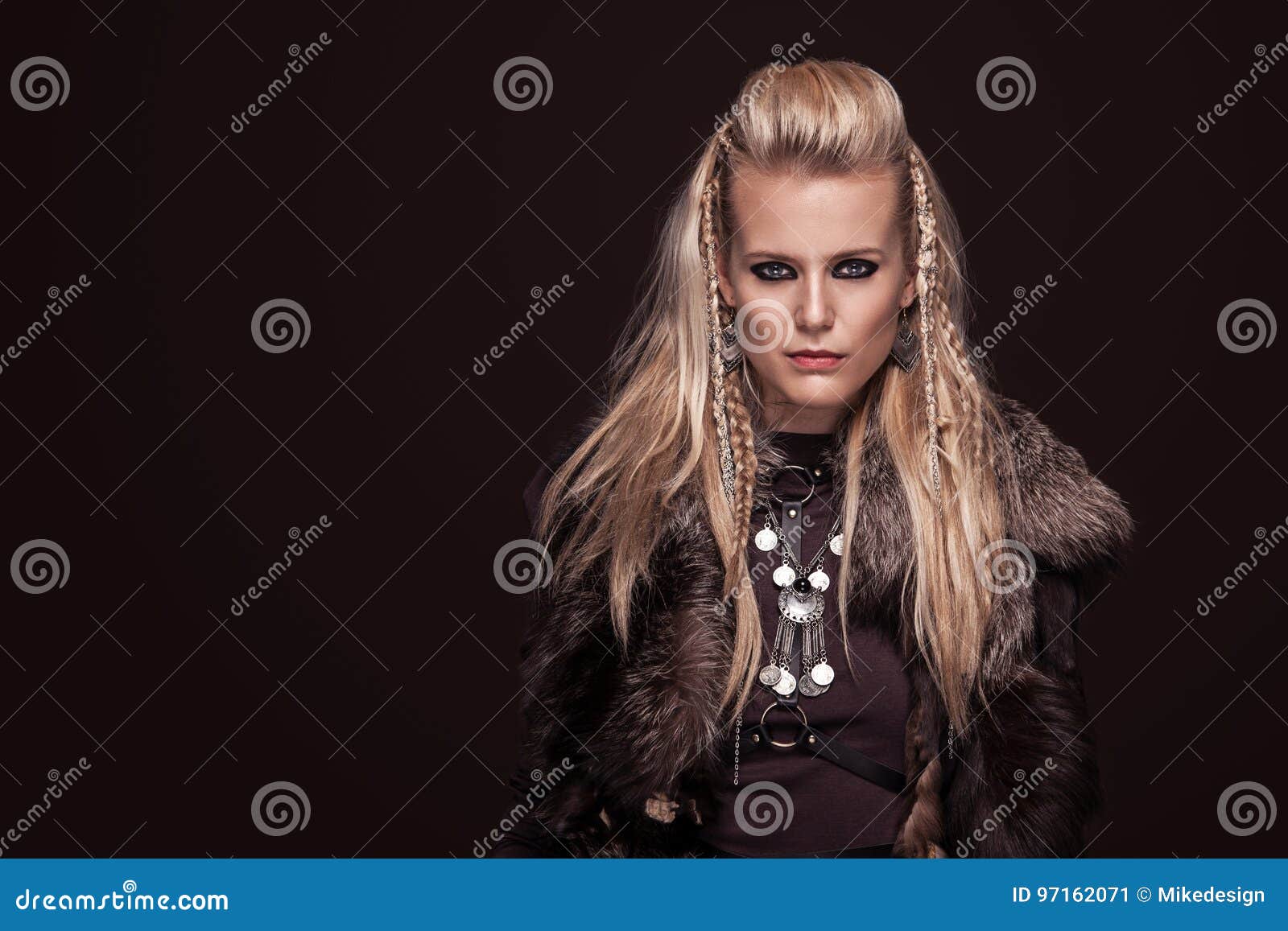 Portrait of Viking Woman in a Traditional Warrior Clothes. Stock Image ...