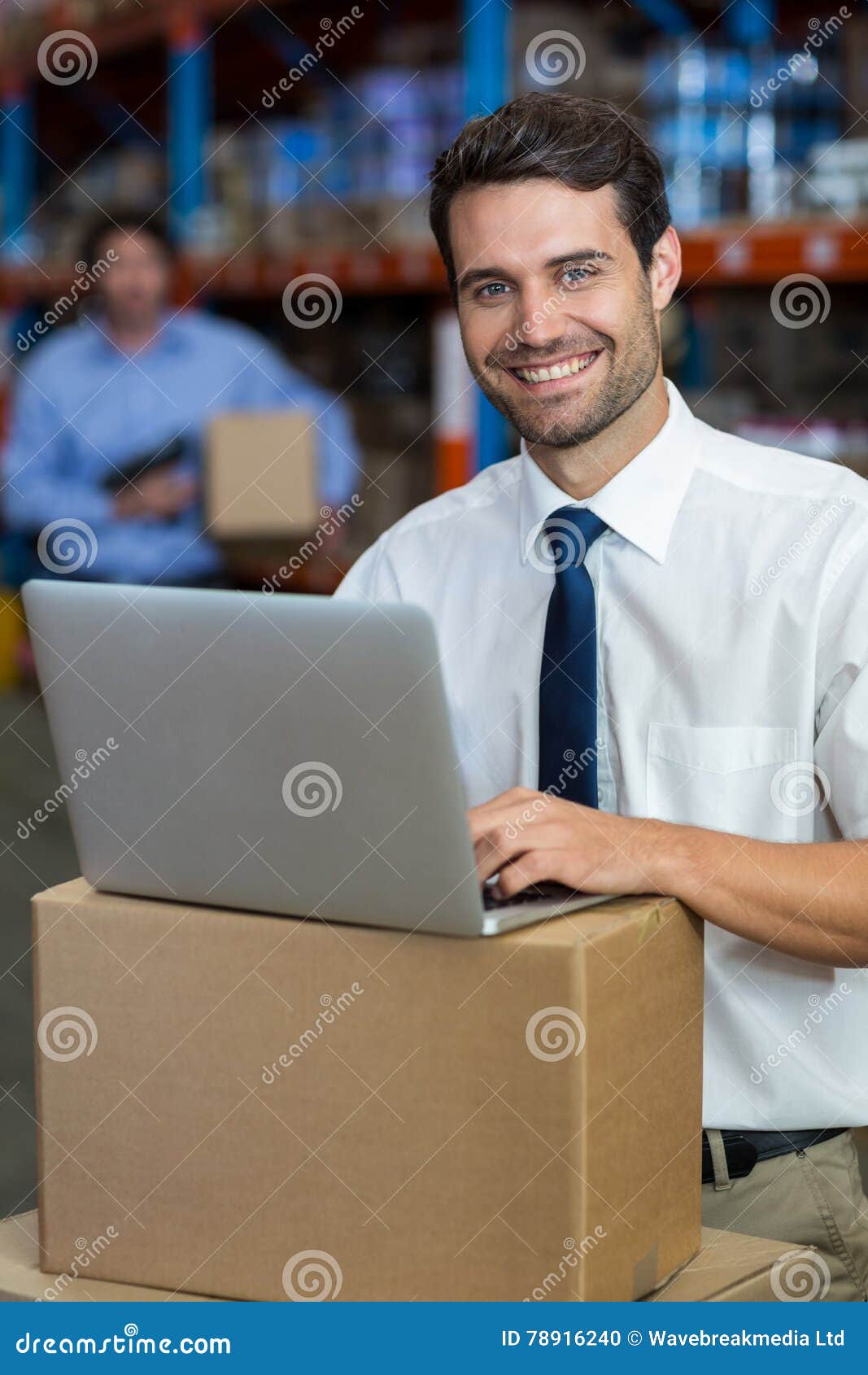 Portrait of Warehouse Manager Using Laptop Stock Photo Image of